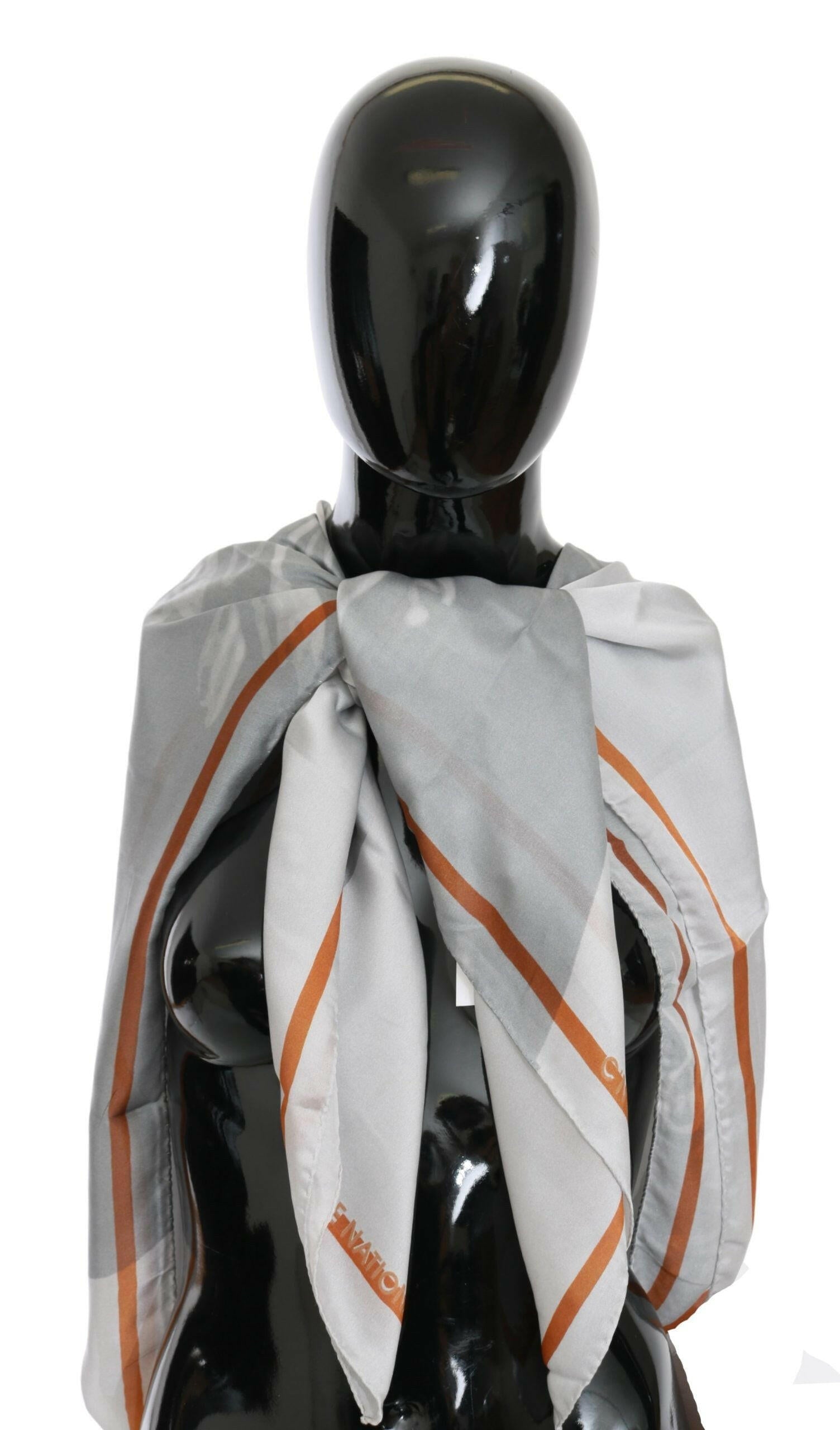 Costume National Gray Red Silk Shawl Foulard Wrap Scarf -   -  Costume National.