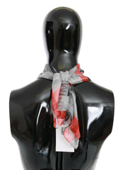 Costume National Red 100% Silk Branded Gray Scarf -   -  Costume National.