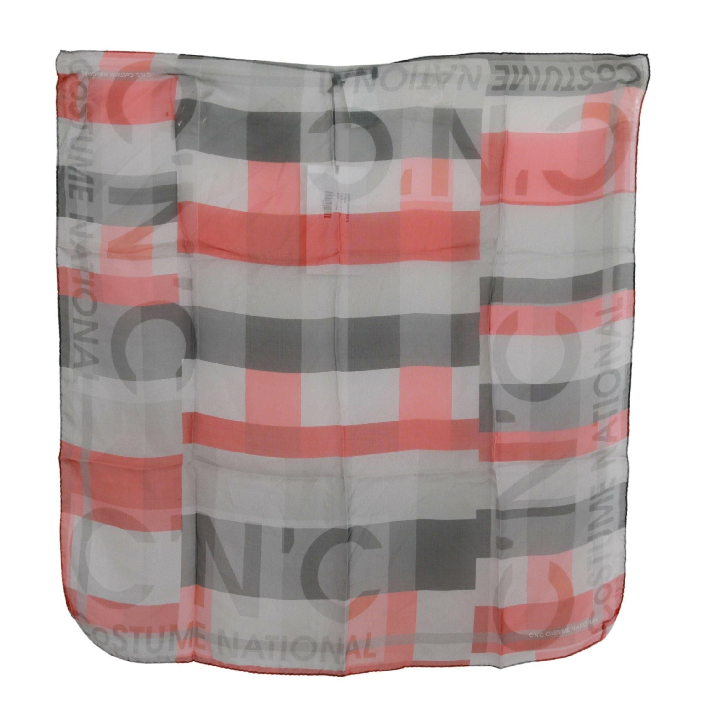 Costume National Red 100% Silk Branded Gray Scarf -   -  Costume National.