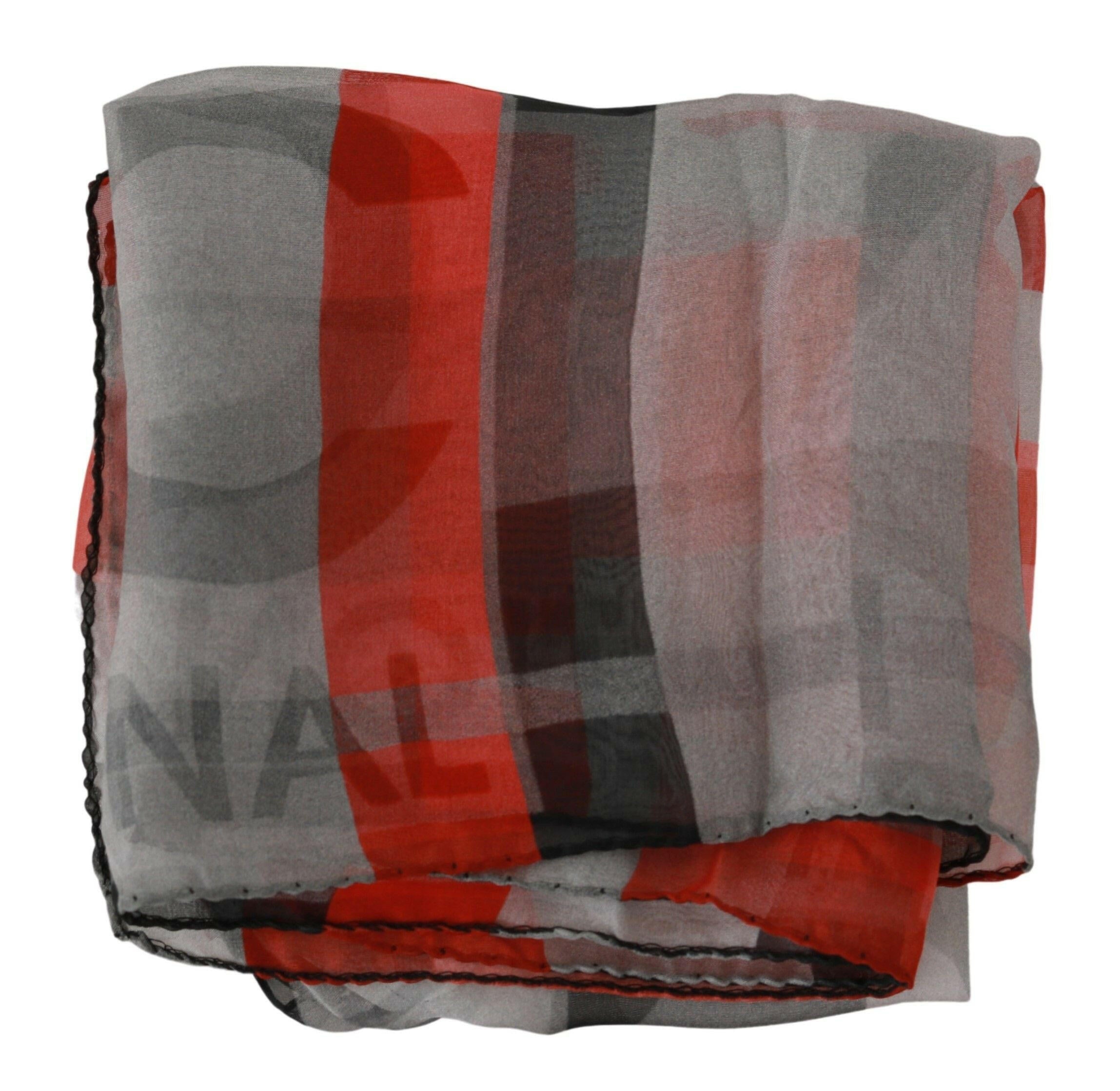 Costume National Red 100% Silk Branded Gray Scarf -   -  Costume National.