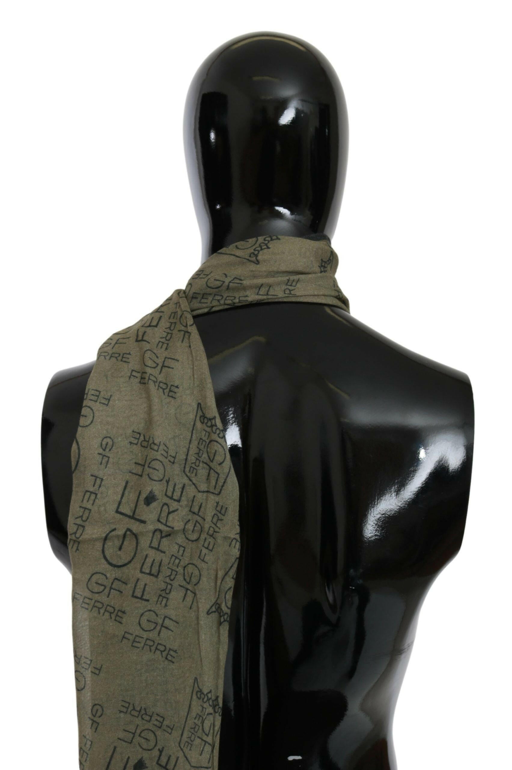 GF Ferre Green Wool Viscose Foulard Patterned Branded Scarf -   -  GF Ferre.