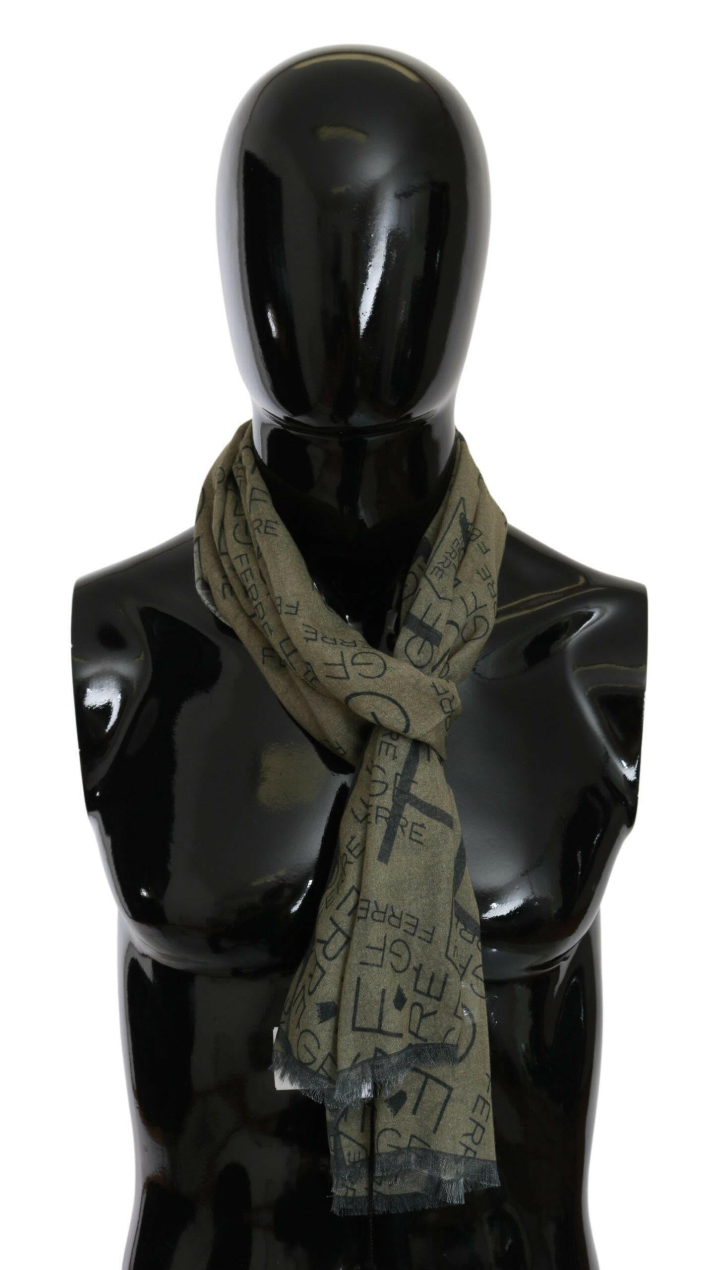 GF Ferre Green Wool Viscose Foulard Patterned Branded Scarf -   -  GF Ferre.