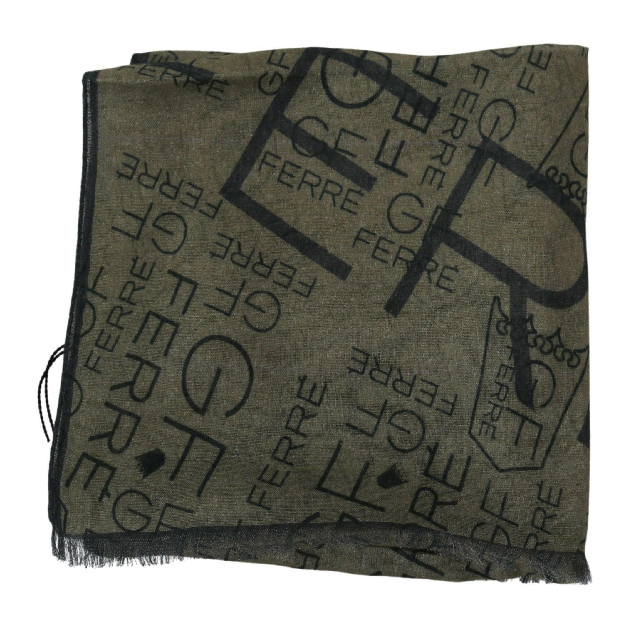 GF Ferre Green Wool Viscose Foulard Patterned Branded Scarf -   -  GF Ferre.