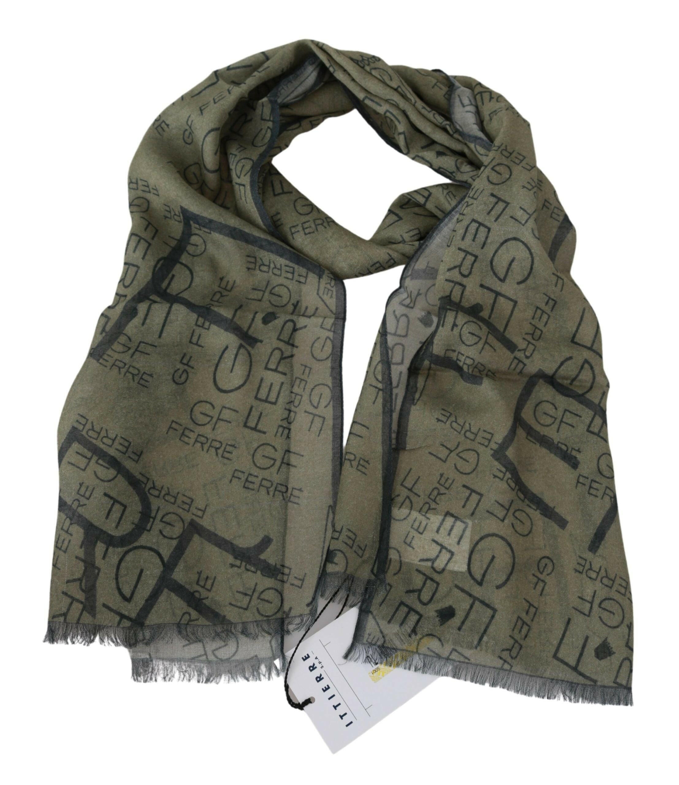GF Ferre Green Wool Viscose Foulard Patterned Branded Scarf -   -  GF Ferre.