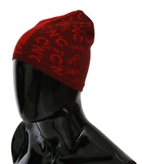 Costume National Red Wool Blend Branded Beanie Hat -   -  Costume National.