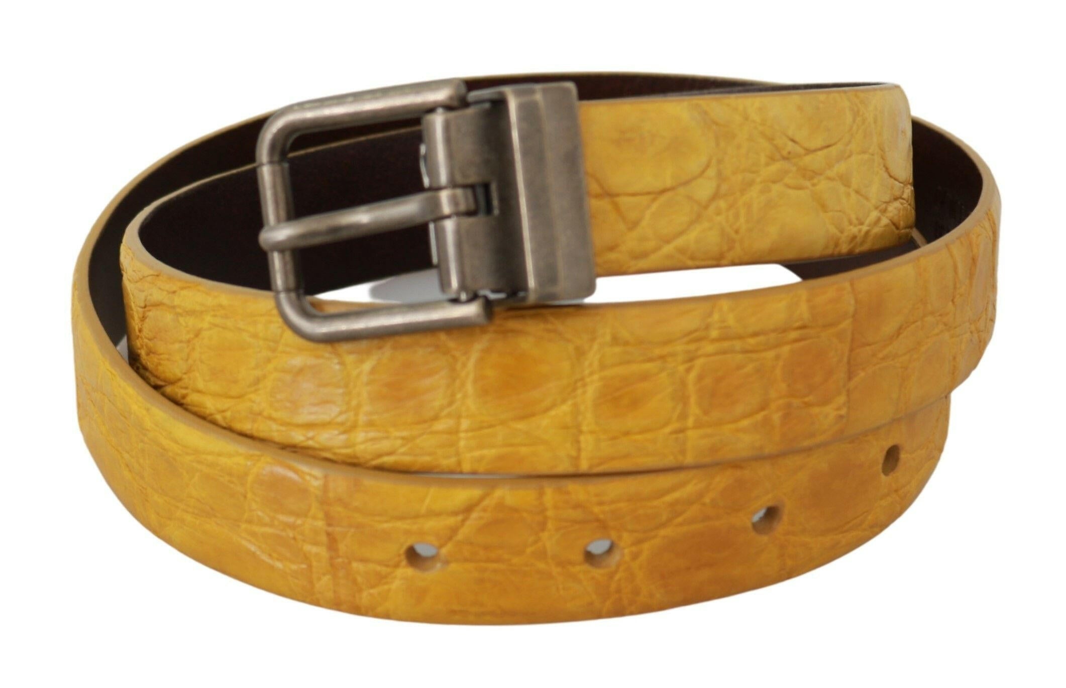Dolce & Gabbana Yellow Exotic Skin Leather Grey Buckle Belt -   -  Dolce & Gabbana.
