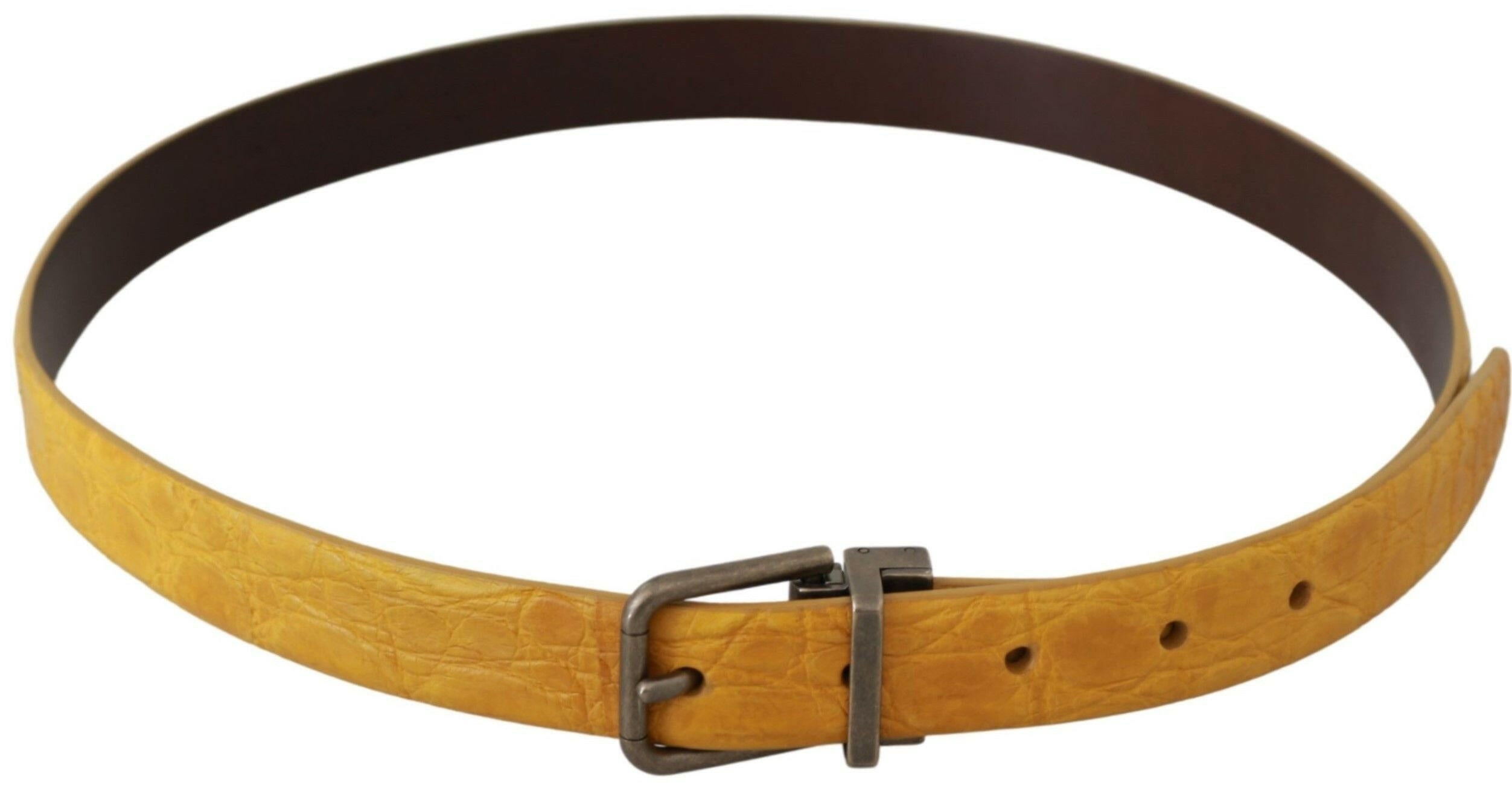 Dolce & Gabbana Yellow Exotic Skin Leather Grey Buckle Belt -   -  Dolce & Gabbana.