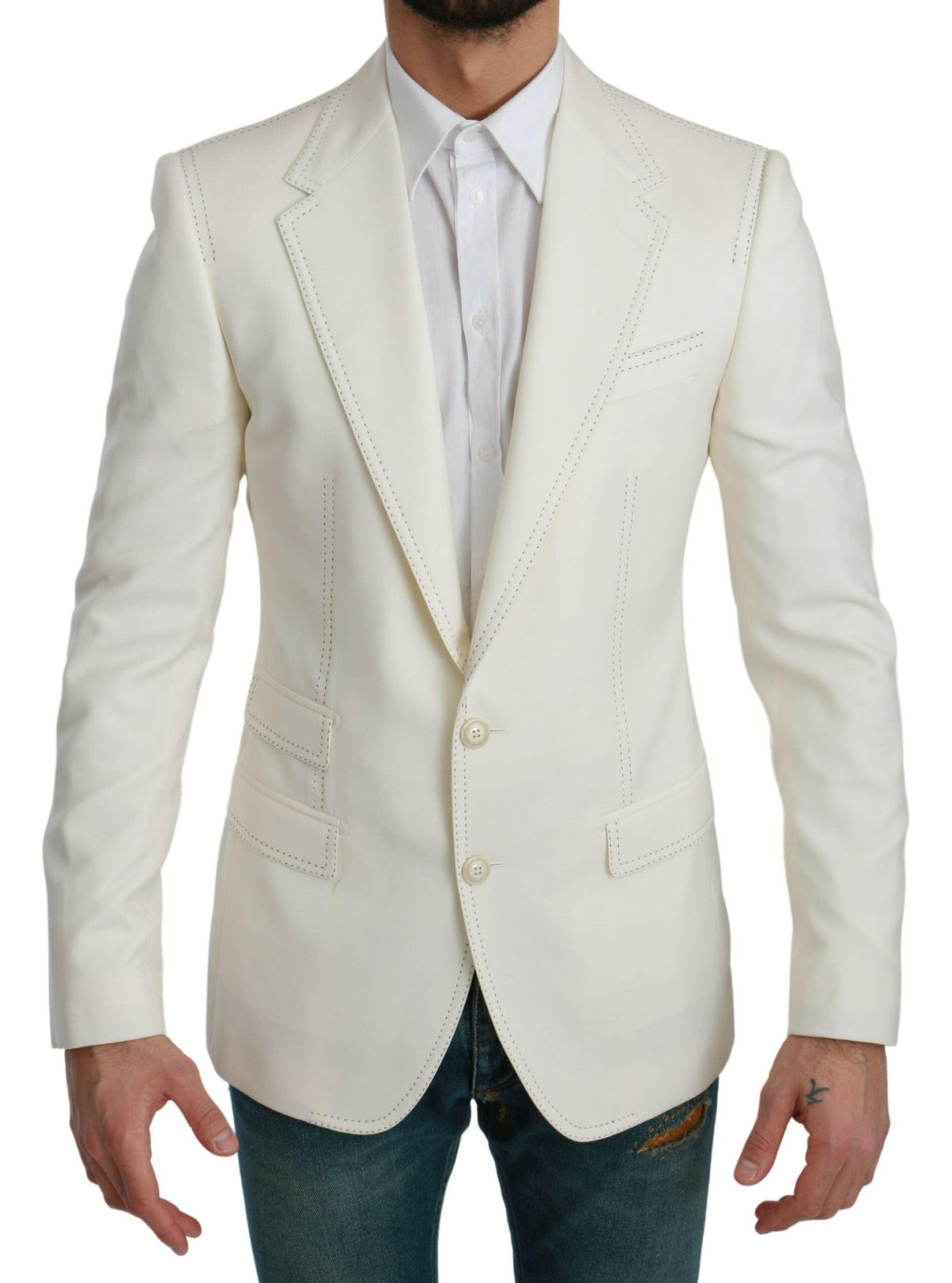 Dolce & Gabbana SICILIA Cream Single Breasted Formal Blazer -   -  Dolce & Gabbana.