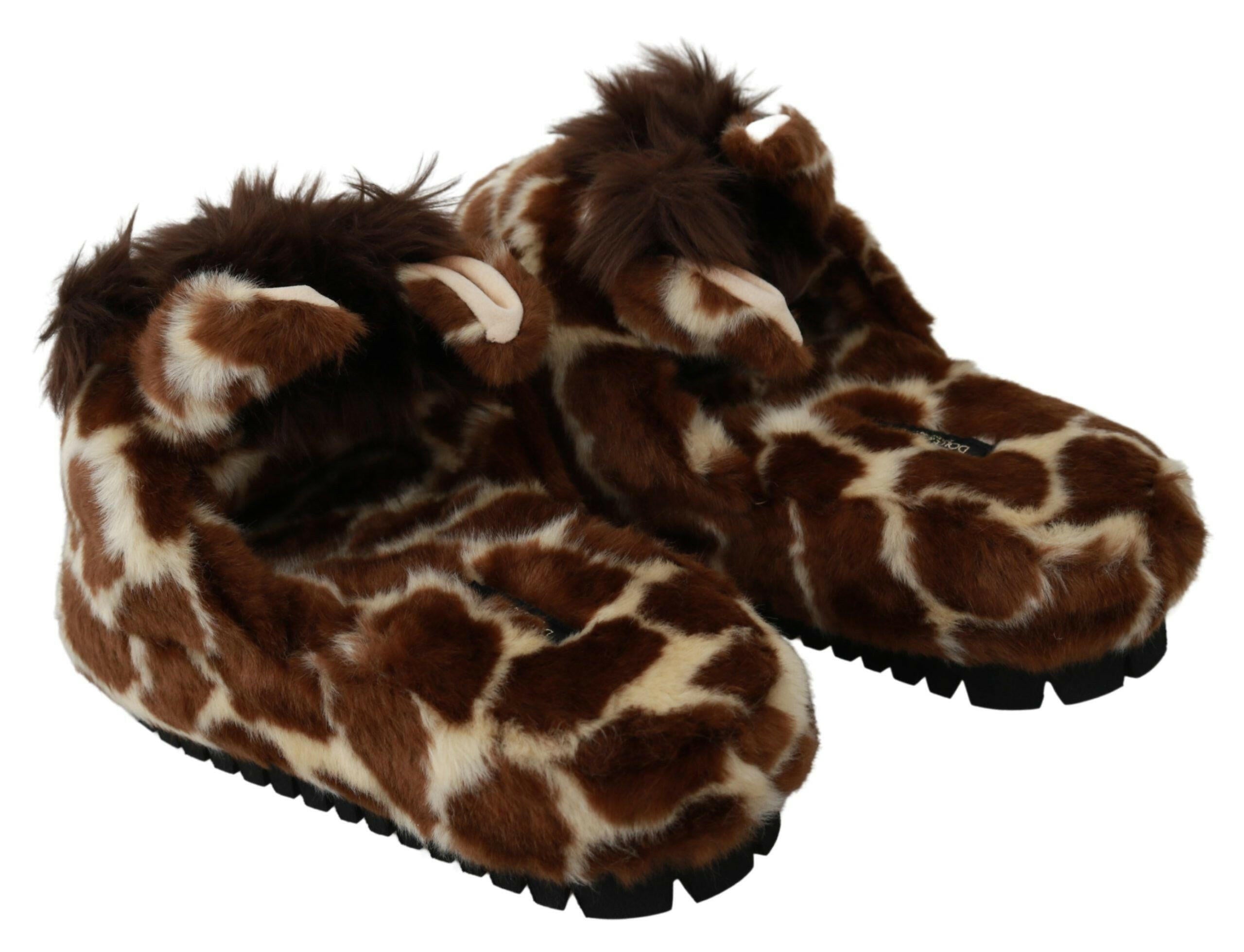 Dolce & Gabbana Brown Giraffe Slippers Flats Sandals Shoes -   -  Dolce & Gabbana.