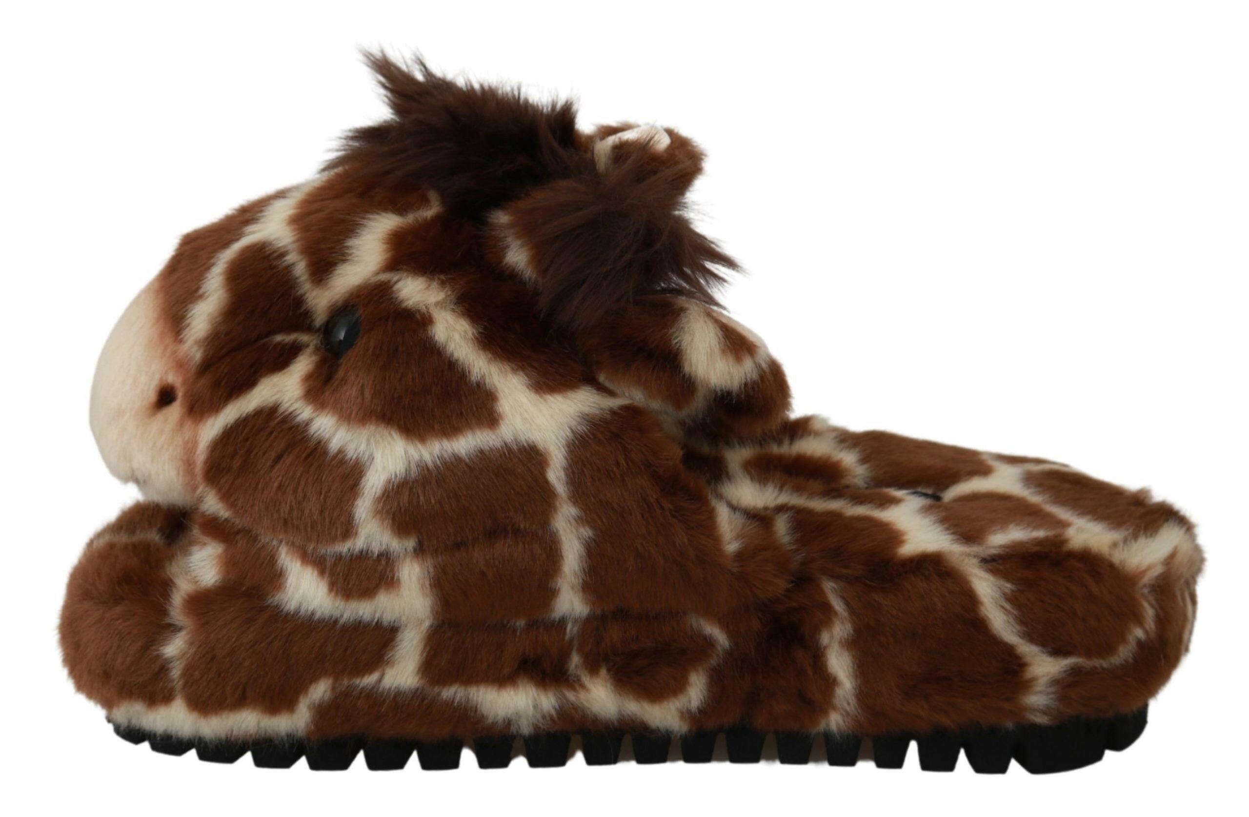 Dolce & Gabbana Brown Giraffe Slippers Flats Sandals Shoes -   -  Dolce & Gabbana.