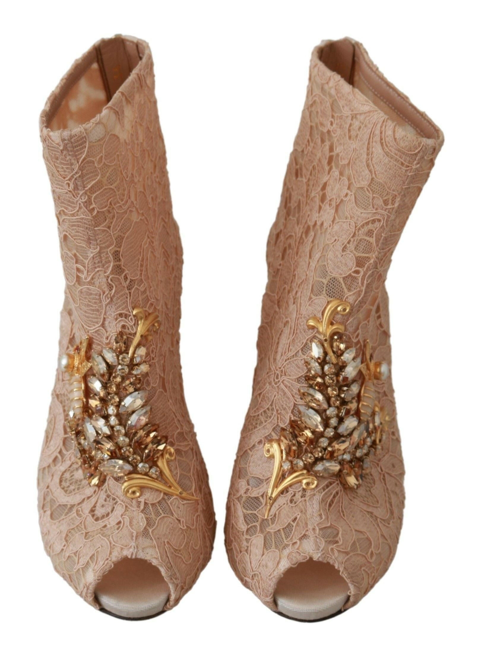 Dolce & Gabbana Pink Crystal Lace Booties Stilettos Shoes -   -  Dolce & Gabbana.