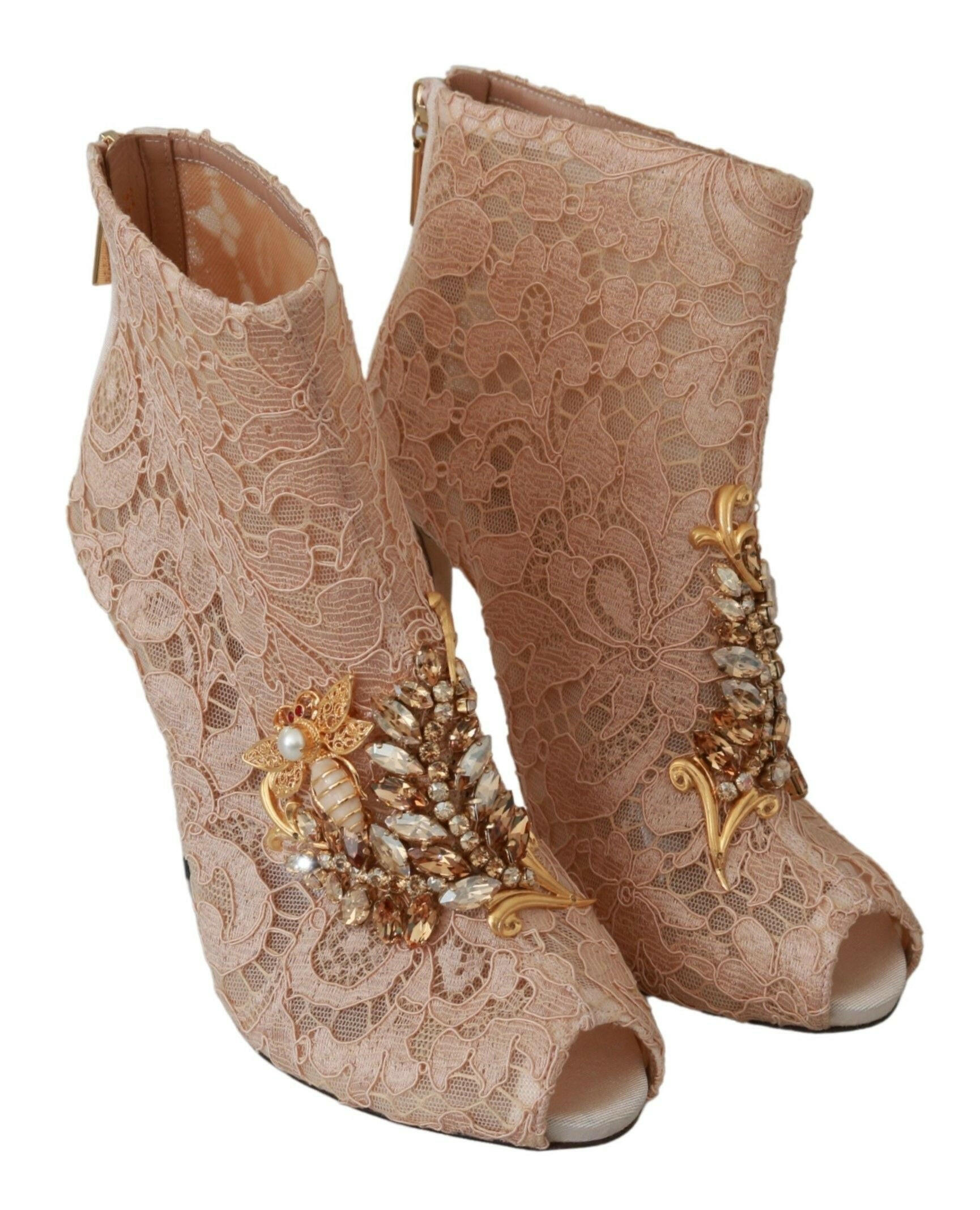 Dolce & Gabbana Pink Crystal Lace Booties Stilettos Shoes -   -  Dolce & Gabbana.
