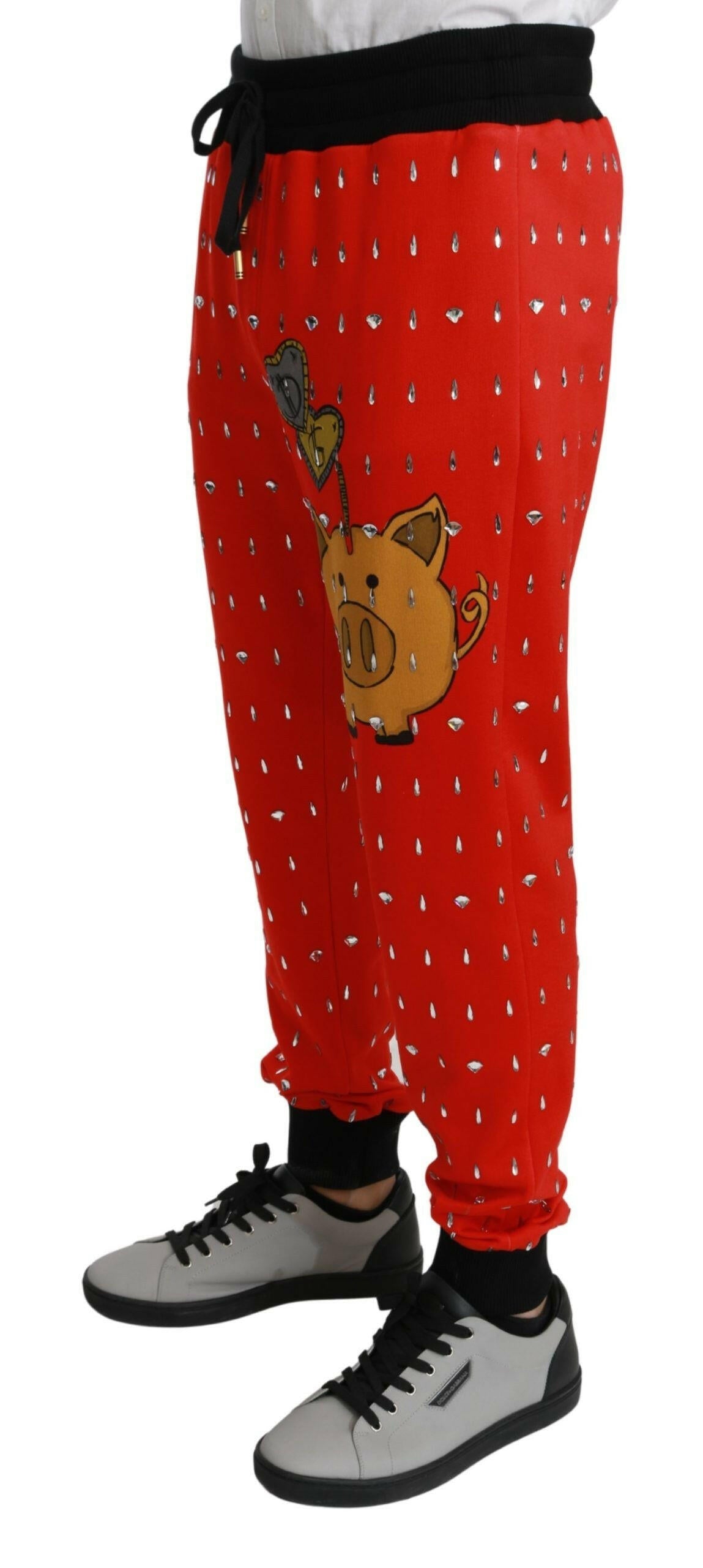 Dolce & Gabbana Red Piggy Bank Cotton Crystal Trousers Pants -   -  Dolce & Gabbana.