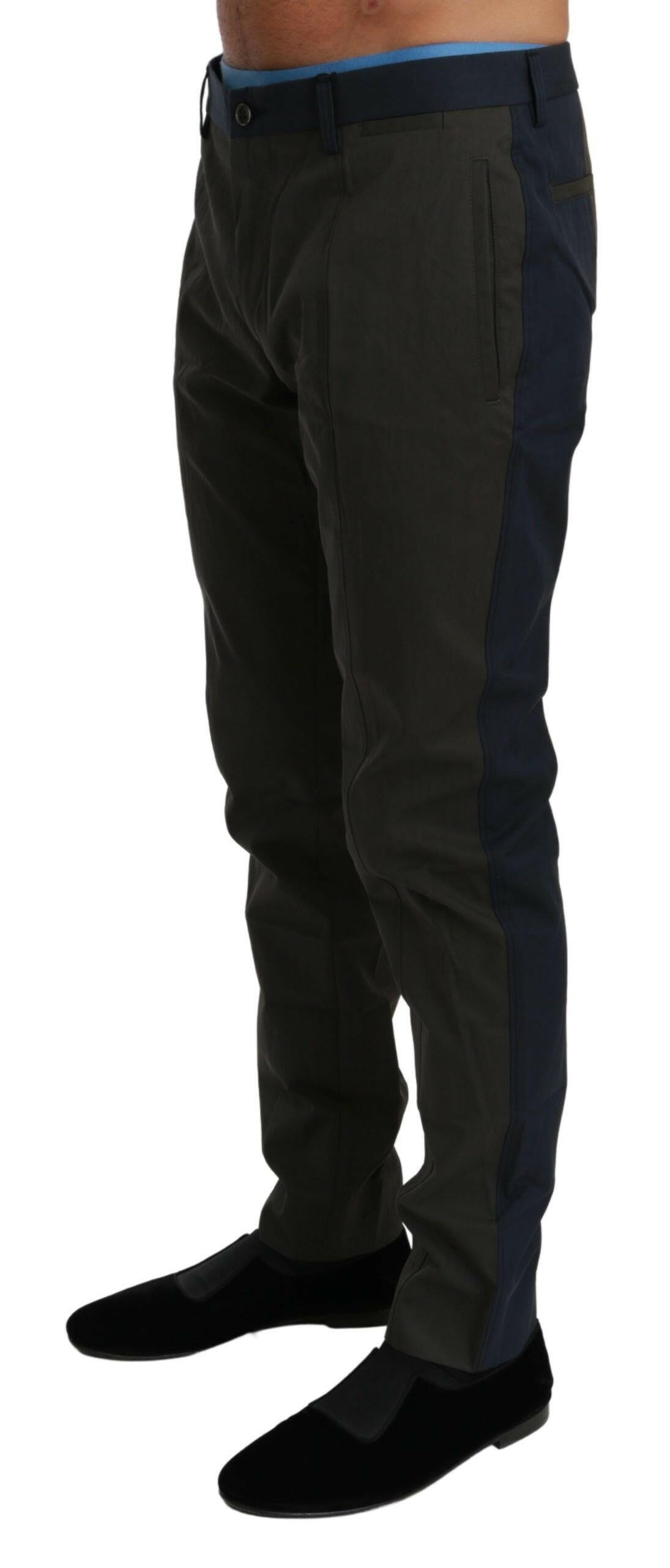 Dolce & Gabbana Blue Gray Stripes Trouser Cotton Pants -   -  Dolce & Gabbana.