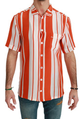Dolce & Gabbana Orange Silk Striped Short Sleeve White Shirt -   -  Dolce & Gabbana.