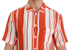 Dolce & Gabbana Orange Silk Striped Short Sleeve White Shirt -   -  Dolce & Gabbana.