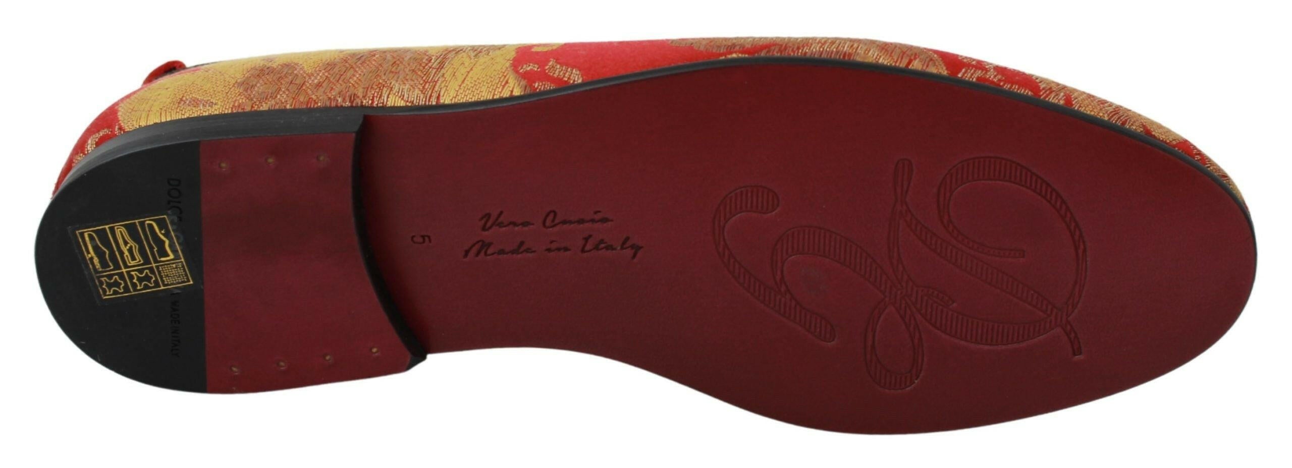 Dolce & Gabbana Red Gold Brocade Slippers Loafers Shoes -   -  Dolce & Gabbana.