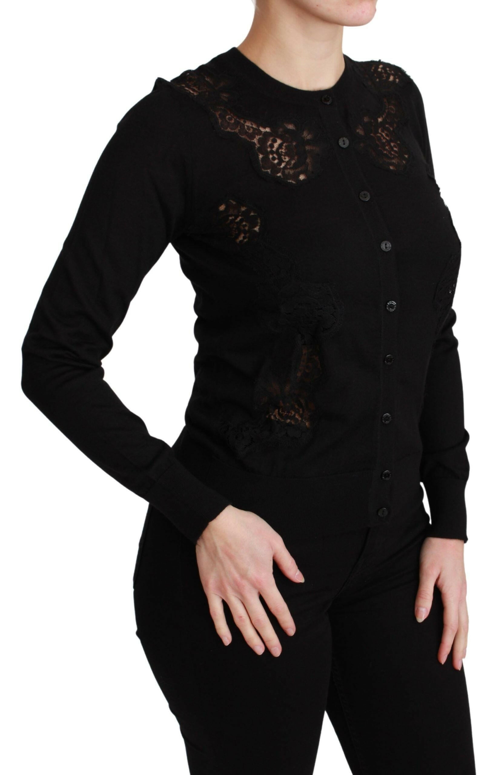 Dolce & Gabbana Black Cashmere Lace Cardigan Sweater -   -  Dolce & Gabbana.