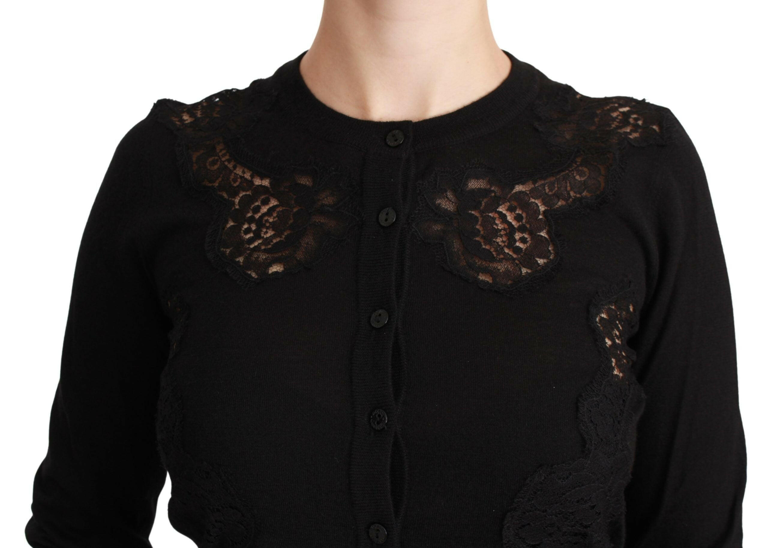 Dolce & Gabbana Black Cashmere Lace Cardigan Sweater -   -  Dolce & Gabbana.