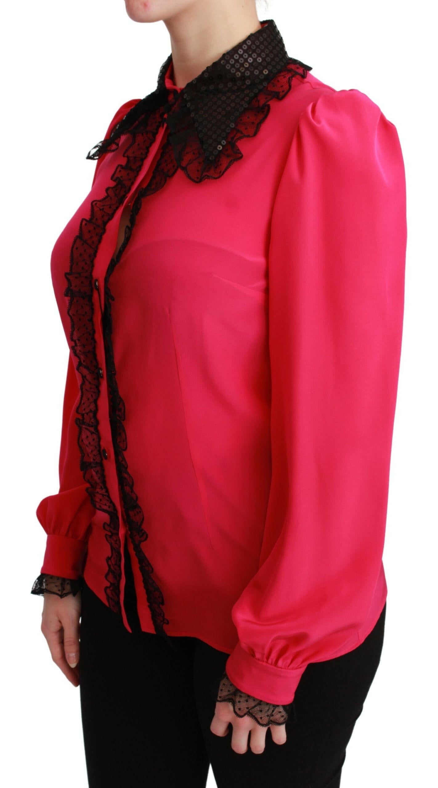 Dolce & Gabbana Pink Silk Black Sequin Lace Shirt Blouse -   -  Dolce & Gabbana.
