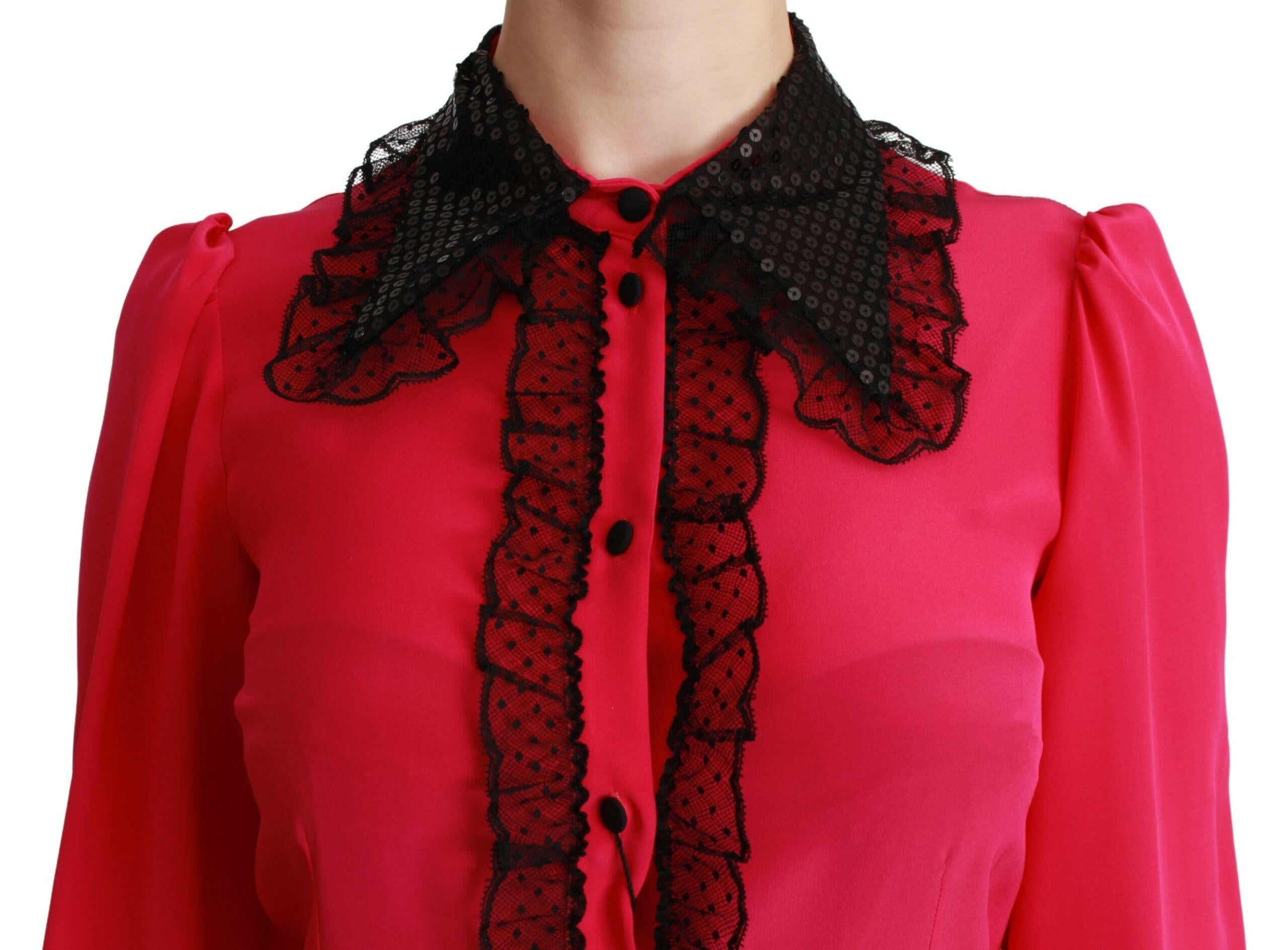 Dolce & Gabbana Pink Silk Black Sequin Lace Shirt Blouse -   -  Dolce & Gabbana.