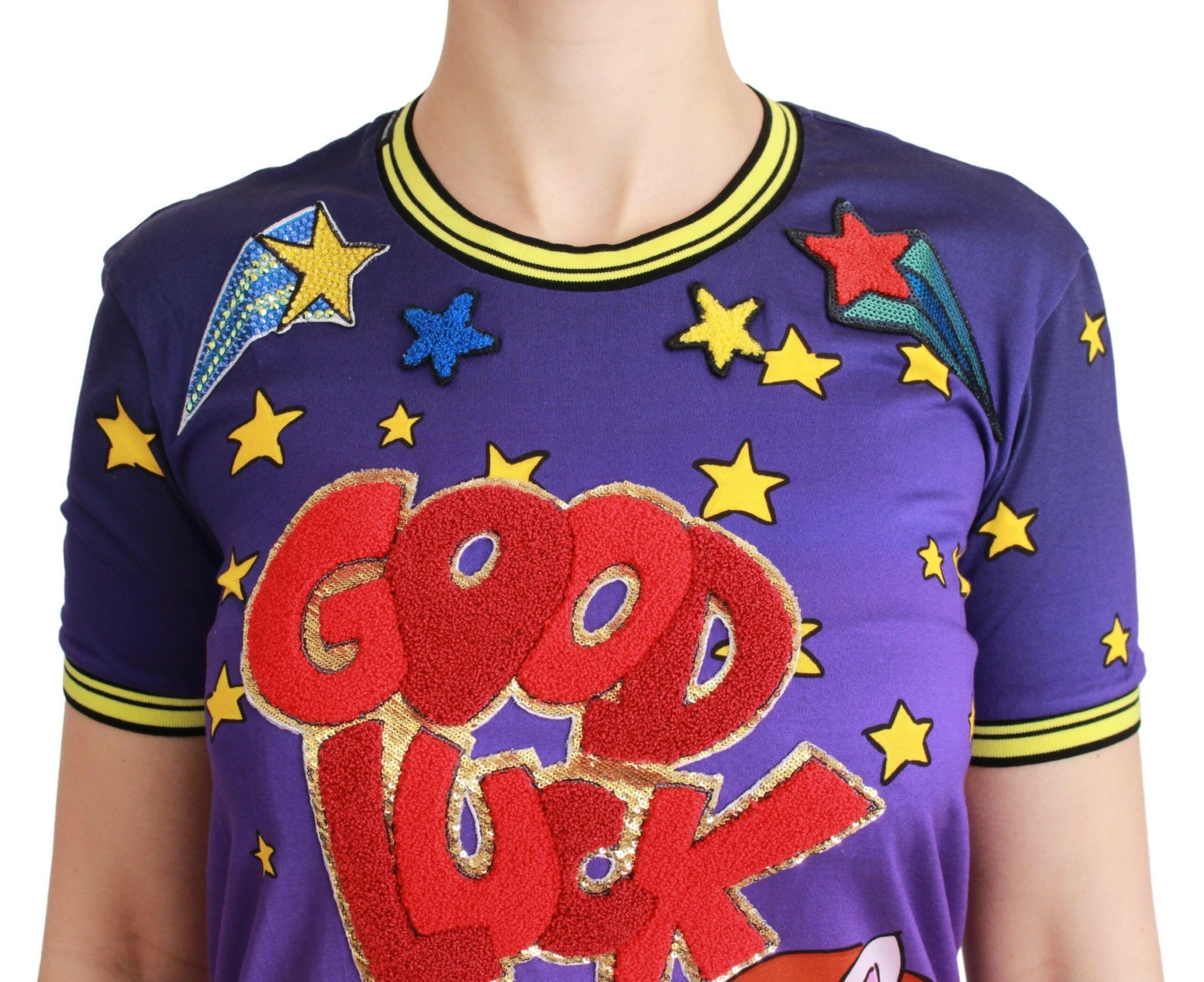 Dolce & Gabbana Purple YEAR OF THE PIG Top Cotton T-shirt -   -  Dolce & Gabbana.