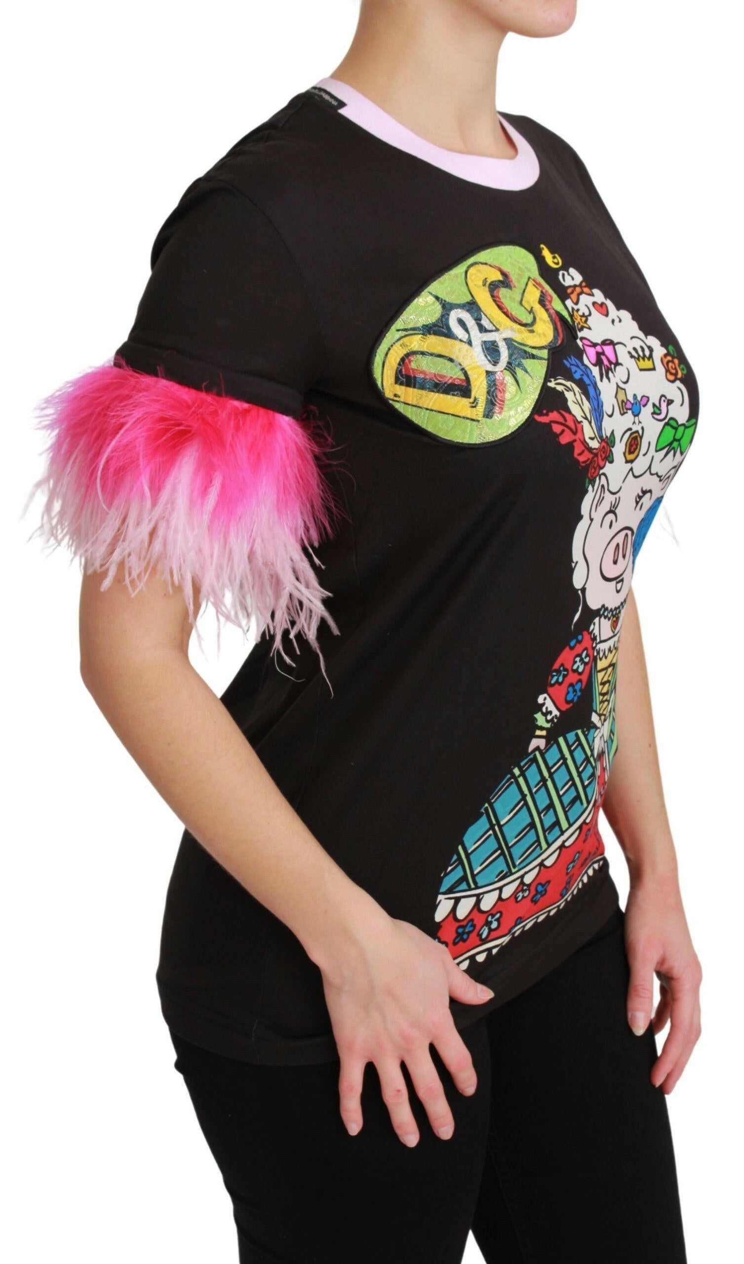 Dolce & Gabbana Black YEAR OF THE PIG Top Cotton  T-shirt -   -  Dolce & Gabbana.