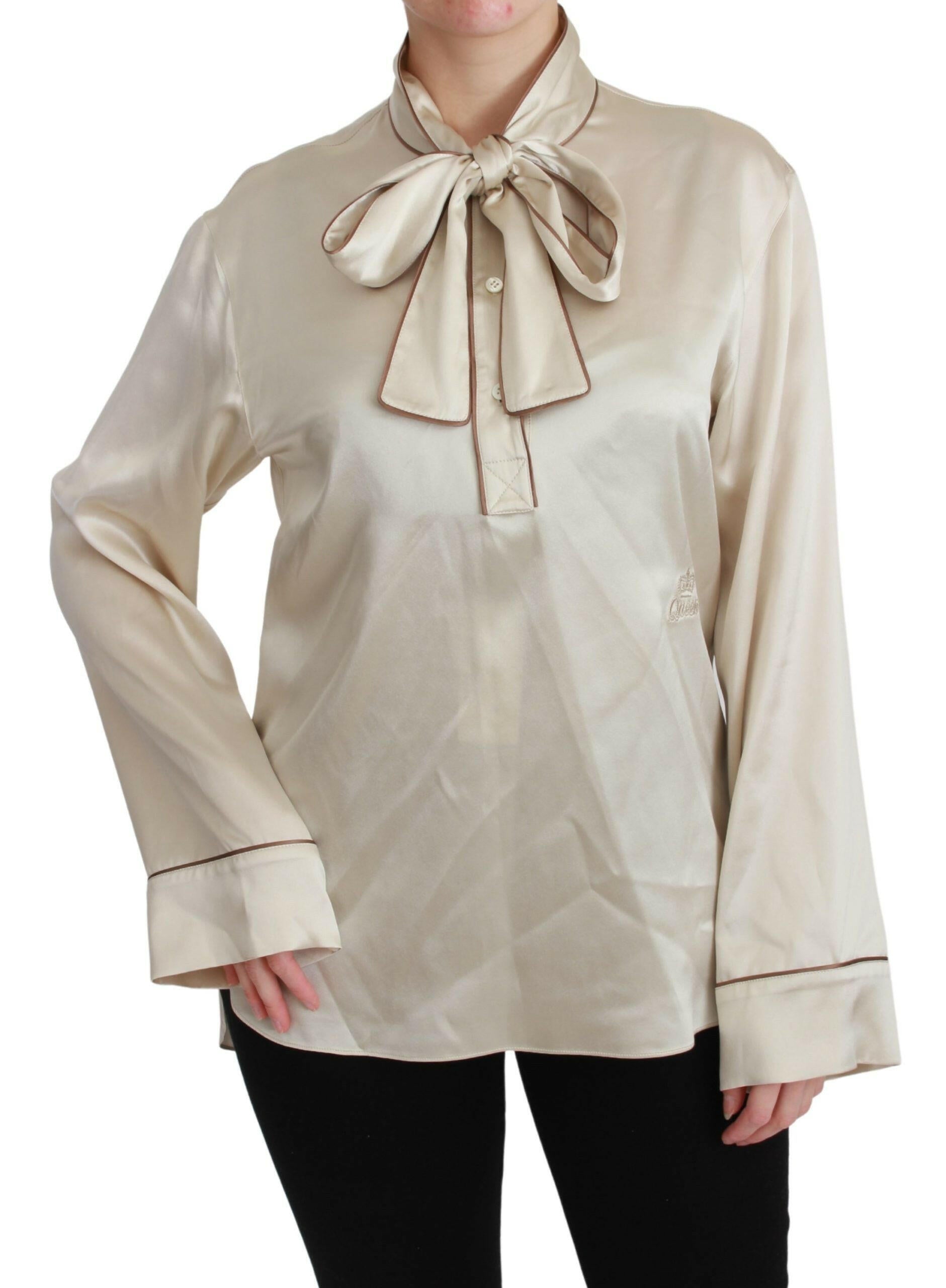Dolce & Gabbana Beige Sleeve Top Queen Silk Satin Blouse -   -  Dolce & Gabbana.