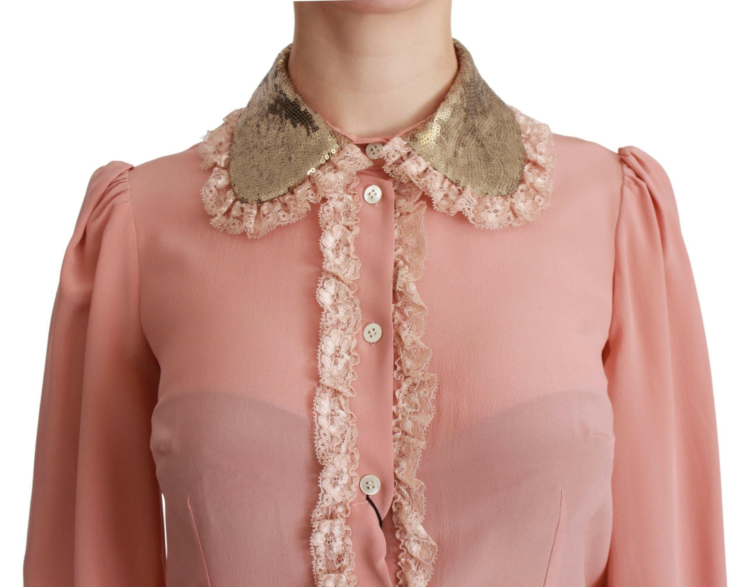 Dolce & Gabbana Pink Silk Gold Sequin Lace Blouse Shirt -   -  Dolce & Gabbana.