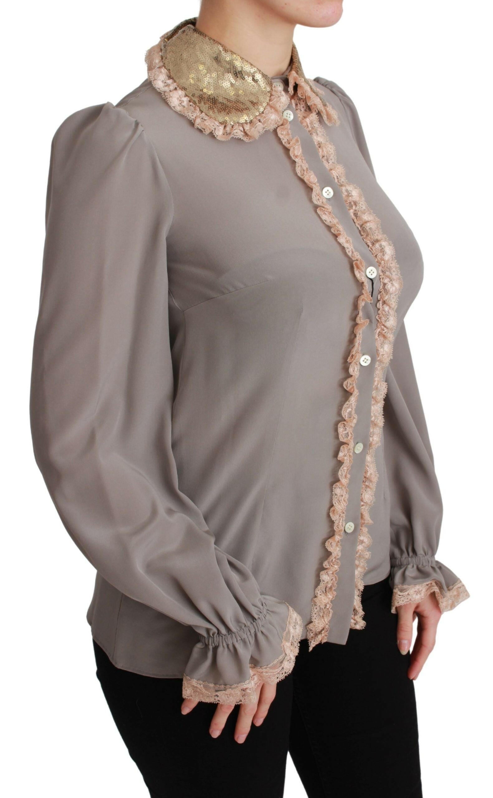 Dolce & Gabbana Gray Silk Gold Sequin Lace Blouse Shirt -   -  Dolce & Gabbana.