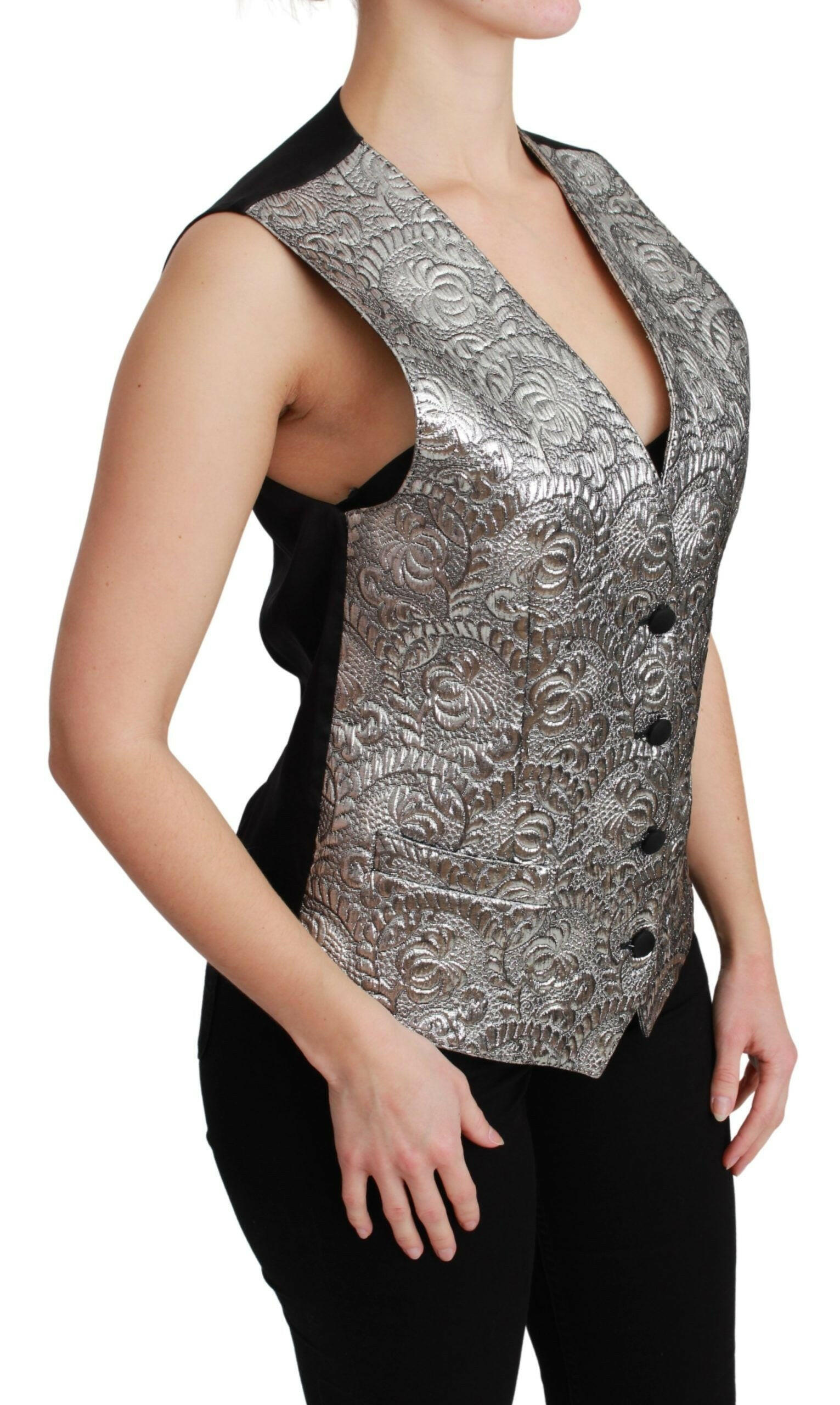 Dolce & Gabbana Silver Brocade Sleeveless Metallic Top -   -  Dolce & Gabbana.