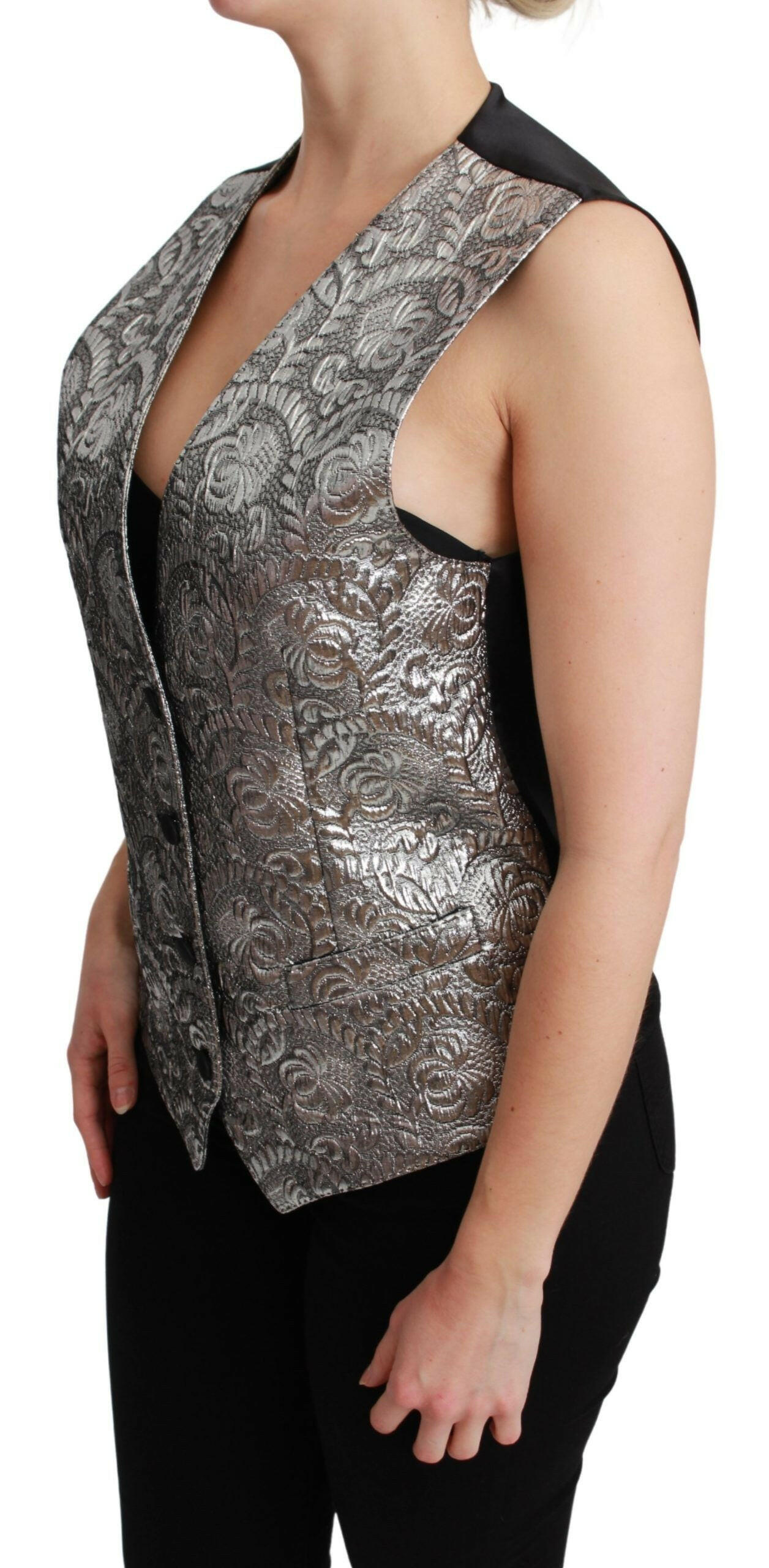 Dolce & Gabbana Silver Brocade Sleeveless Metallic Top -   -  Dolce & Gabbana.