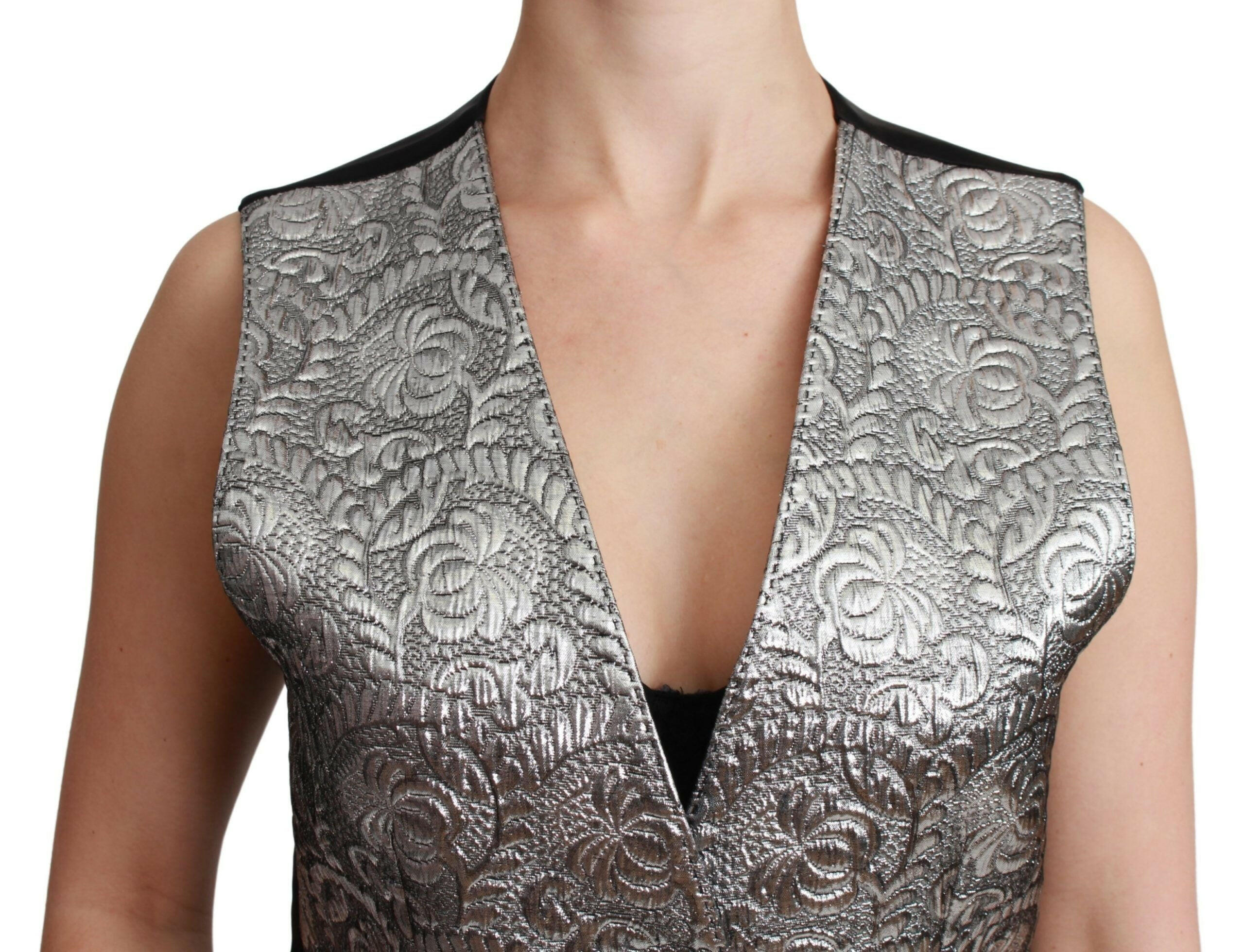 Dolce & Gabbana Silver Brocade Sleeveless Metallic Top -   -  Dolce & Gabbana.