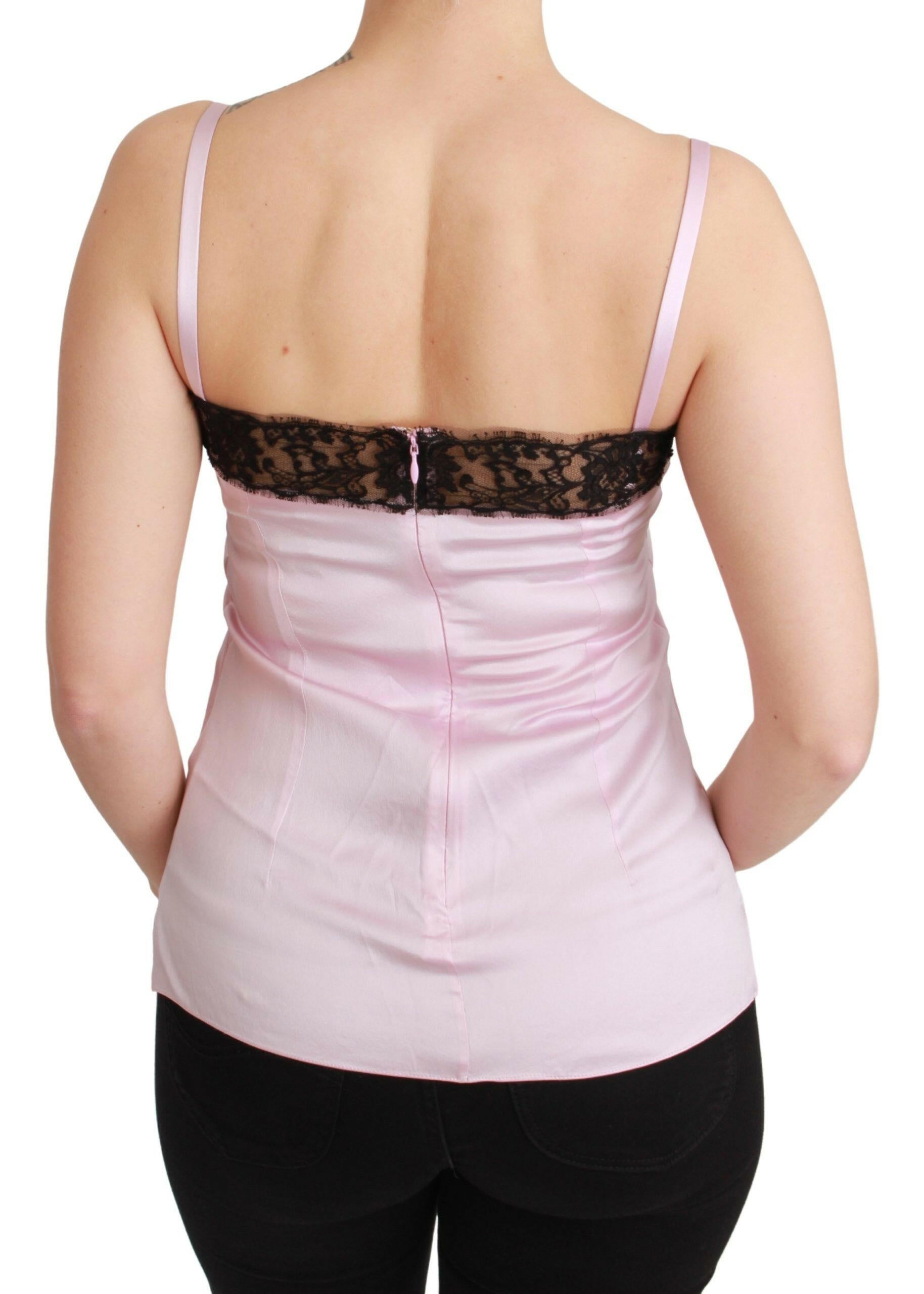Dolce & Gabbana Silk Black Lace Top Pink Tank Blouse -   -  Dolce & Gabbana.