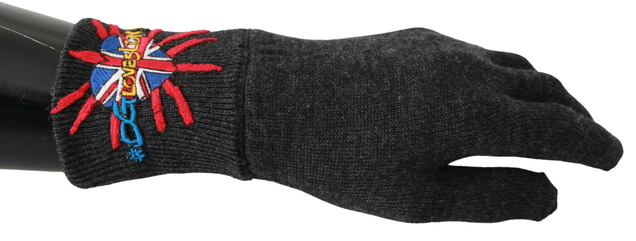 Dolce & Gabbana Gray #DGLovesLondon Embroidered Wool Gloves -   -  Dolce & Gabbana.