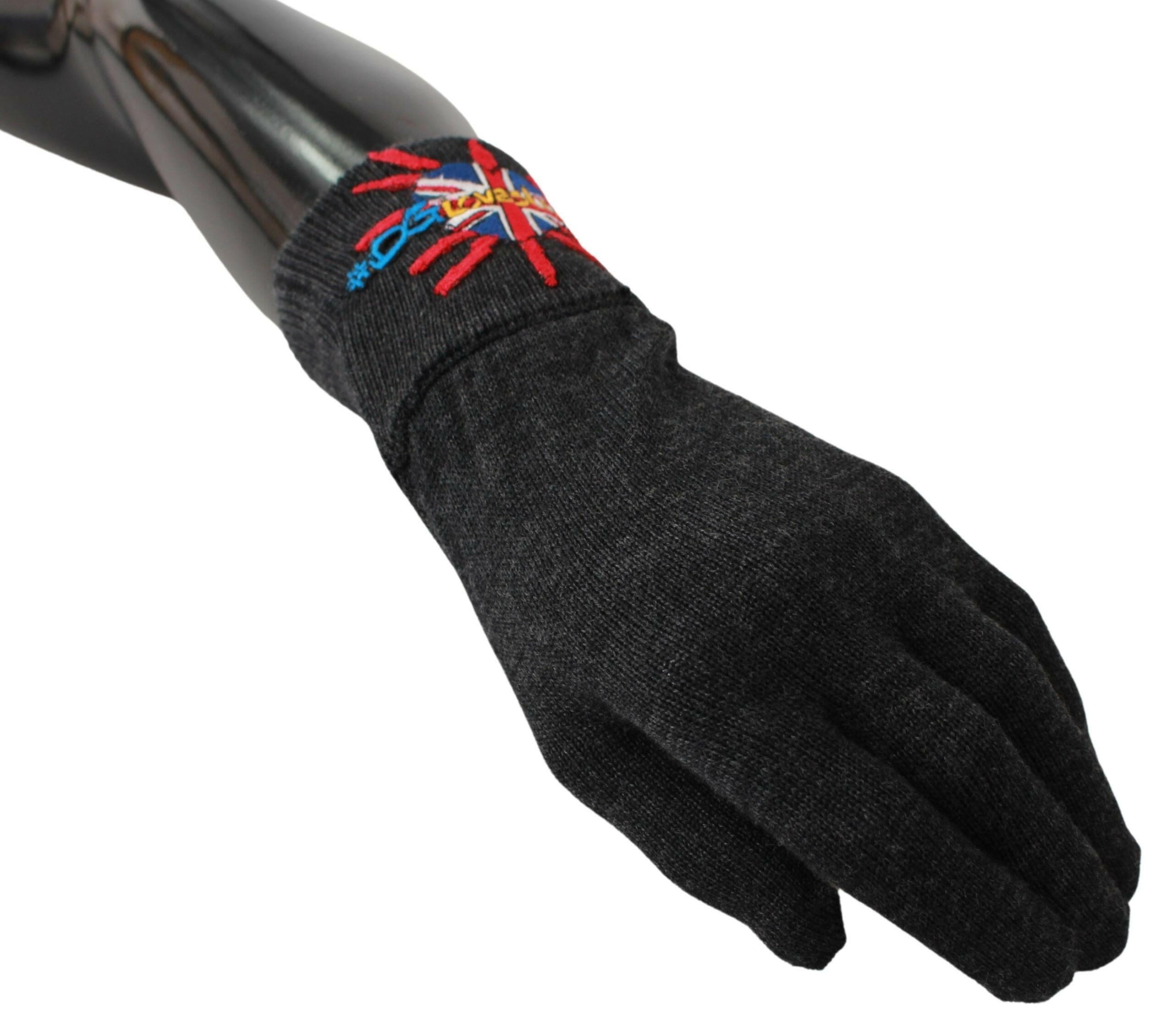 Dolce & Gabbana Gray #DGLovesLondon Embroidered Wool Gloves -   -  Dolce & Gabbana.
