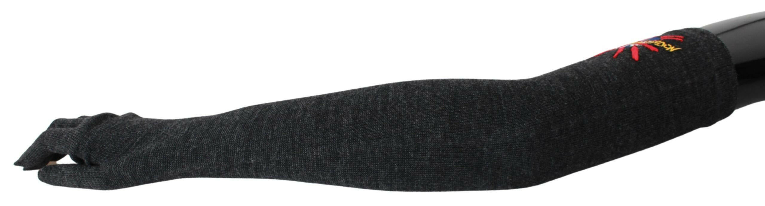 Dolce & Gabbana Gray #DGLovesLondon Embroidered Virgin Wool Gloves -   -  Dolce & Gabbana.