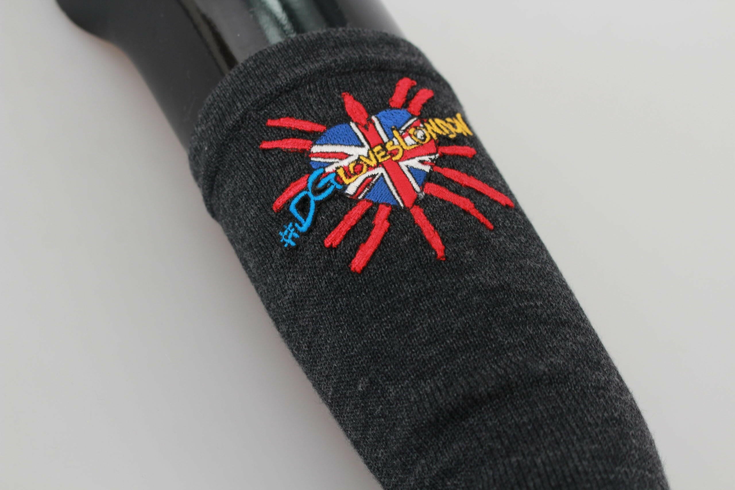 Dolce & Gabbana Gray #DGLovesLondon Embroidered Virgin Wool Gloves -   -  Dolce & Gabbana.