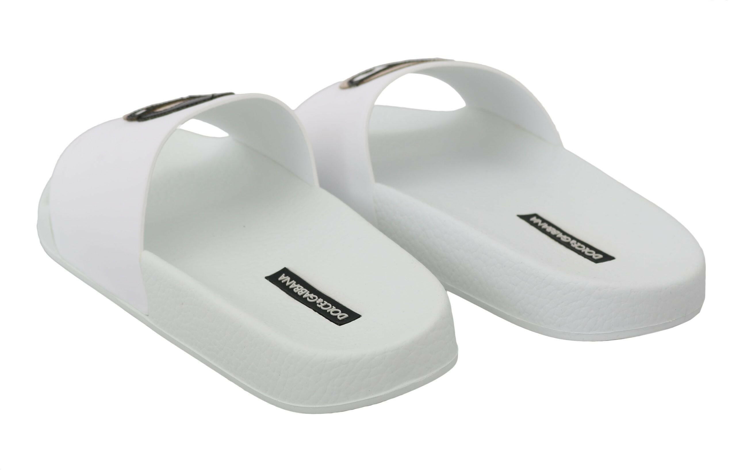 Dolce & Gabbana White Leather #dgfamily Slides Shoes Sandals -   -  Dolce & Gabbana.