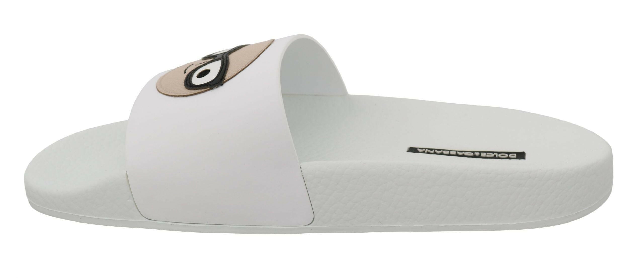 Dolce & Gabbana White Leather #dgfamily Slides Shoes Sandals -   -  Dolce & Gabbana.