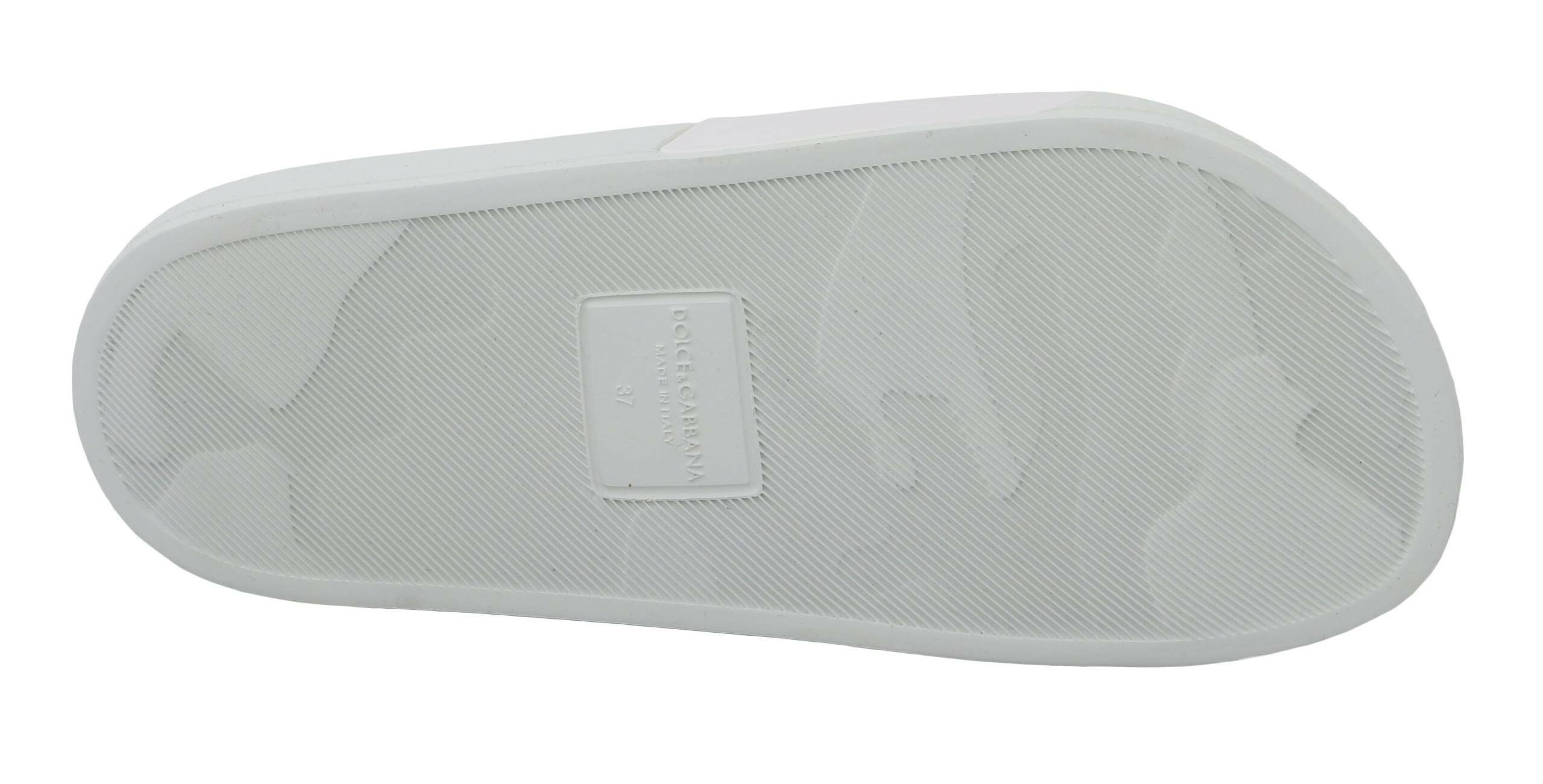 Dolce & Gabbana White Leather #dgfamily Slides Shoes Sandals -   -  Dolce & Gabbana.