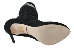 Dolce & Gabbana Black Roses Stilettos Booties Socks Shoes -   -  Dolce & Gabbana.