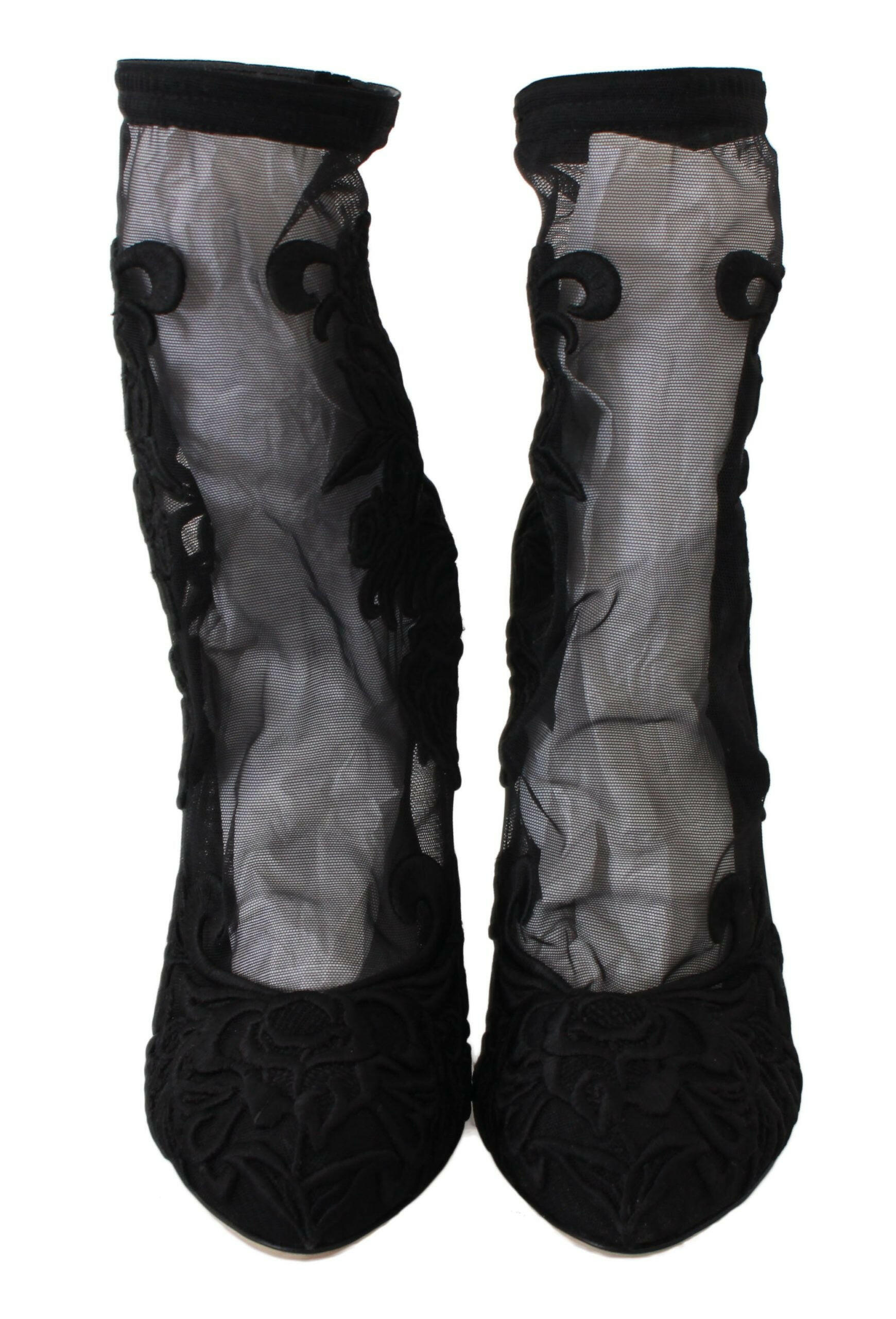 Dolce & Gabbana Black Roses Stilettos Booties Socks Shoes -   -  Dolce & Gabbana.