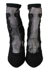Dolce & Gabbana Black Roses Stilettos Booties Socks Shoes -   -  Dolce & Gabbana.
