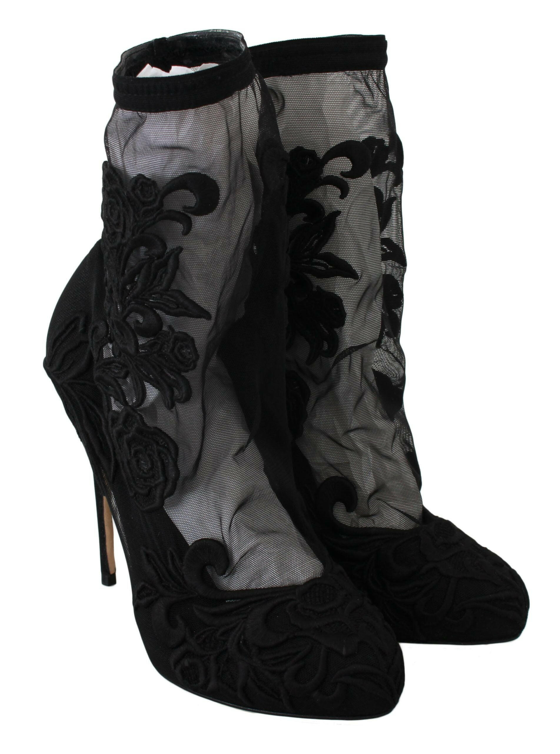 Dolce & Gabbana Black Roses Stilettos Booties Socks Shoes -   -  Dolce & Gabbana.
