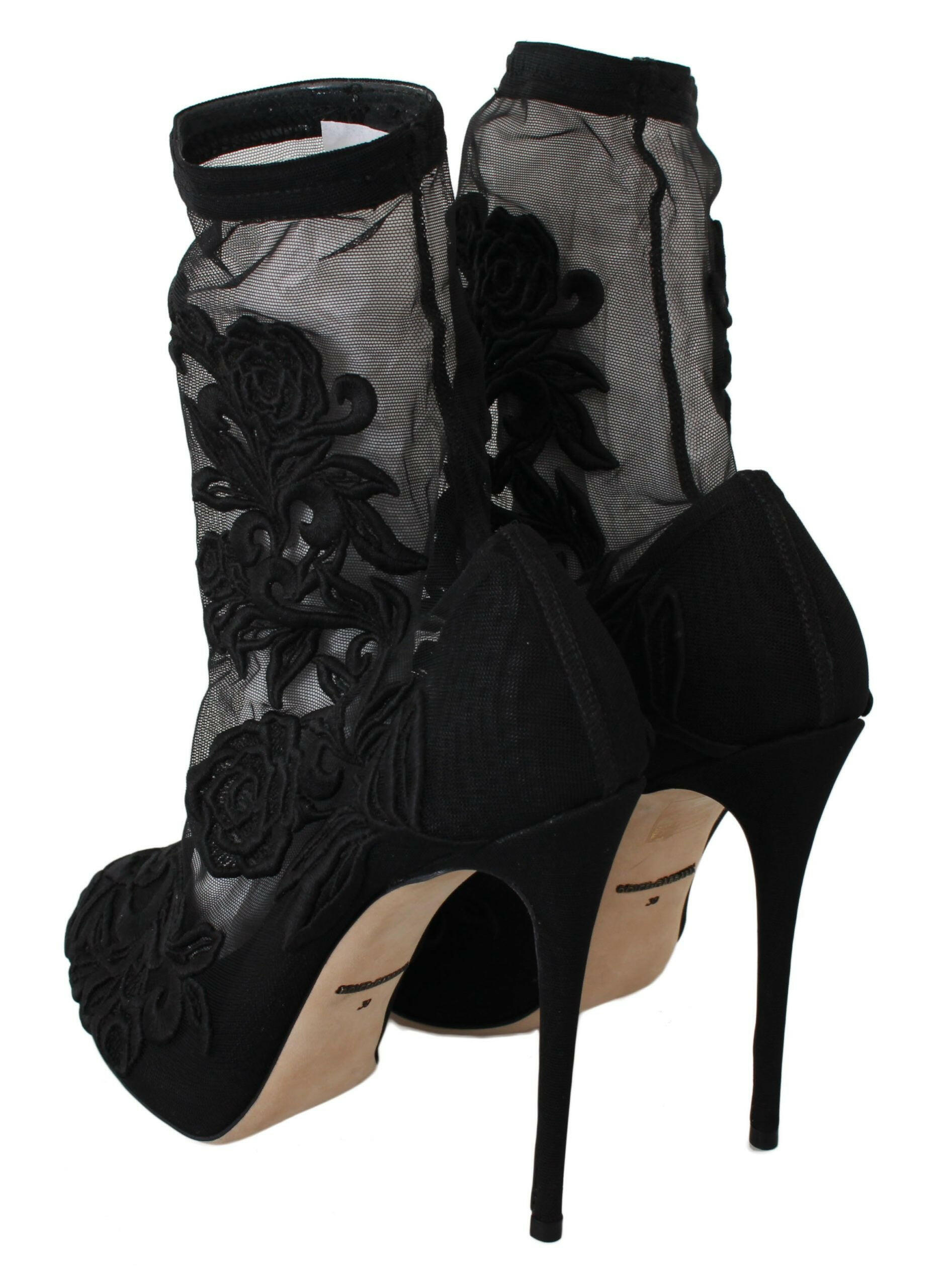 Dolce & Gabbana Black Roses Stilettos Booties Socks Shoes -   -  Dolce & Gabbana.