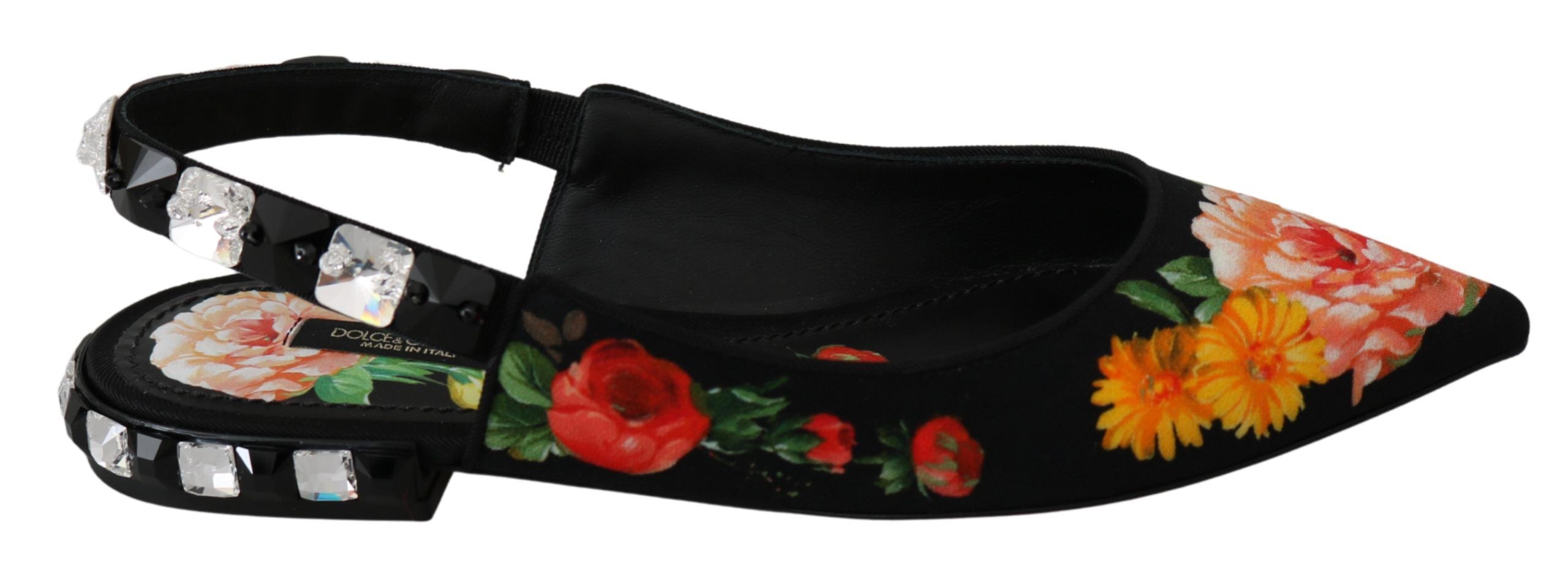Dolce & Gabbana Black Floral Crystal Slingbacks Flats Shoes -   -  Dolce & Gabbana.