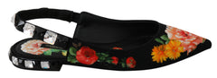 Dolce & Gabbana Black Floral Crystal Slingbacks Flats Shoes -   -  Dolce & Gabbana.