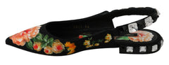 Dolce & Gabbana Black Floral Crystal Slingbacks Flats Shoes -   -  Dolce & Gabbana.
