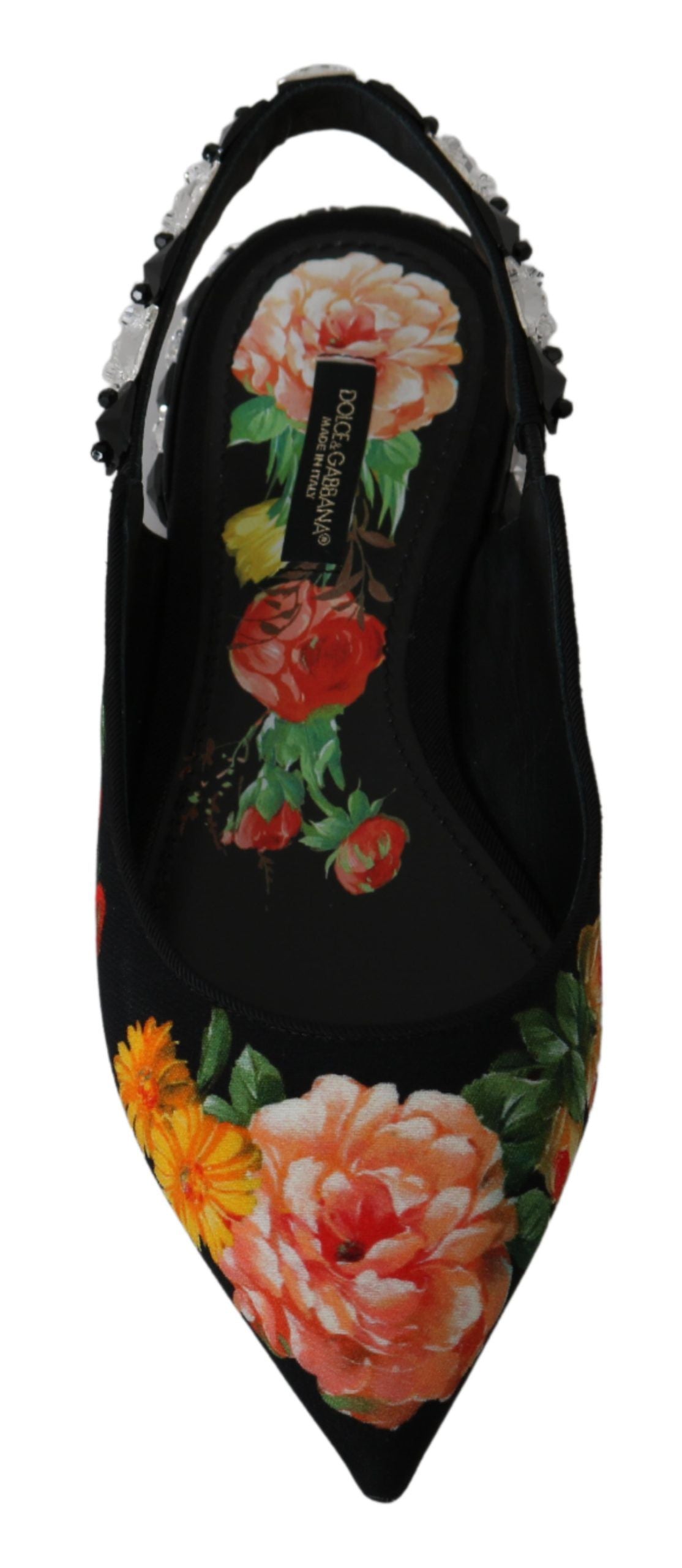 Dolce & Gabbana Black Floral Crystal Slingbacks Flats Shoes -   -  Dolce & Gabbana.